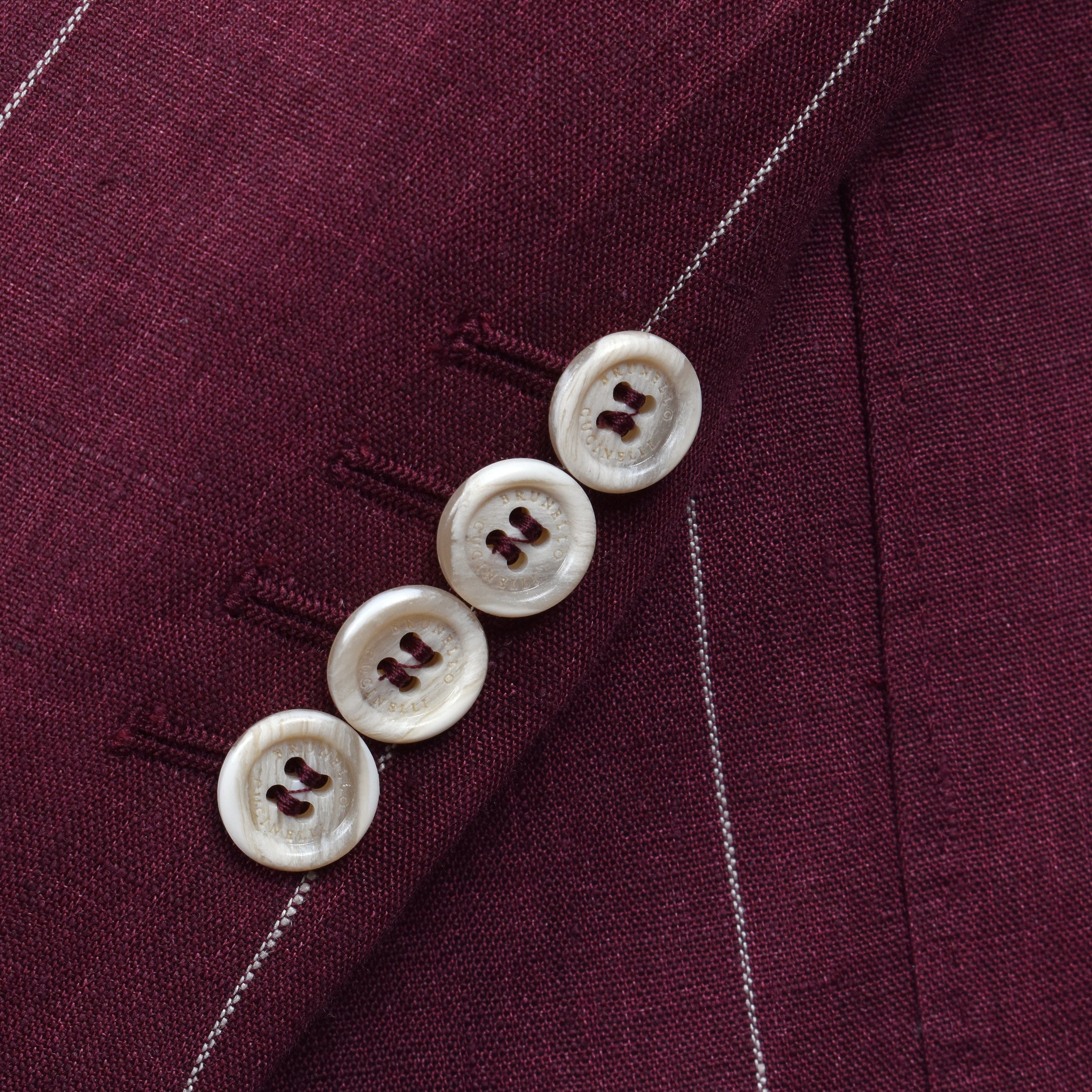 BRUNELLO CUCINELLI MEN'S RED LINEN STRIPED SUIT BLAZER