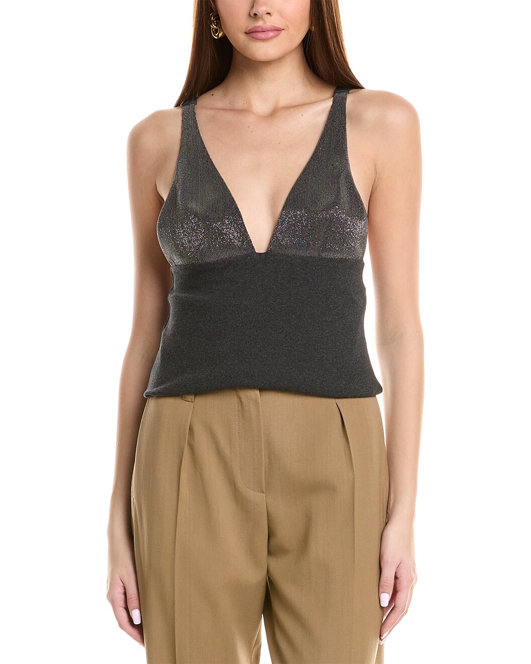 BRUNELLO CUCINELLI WOMEN'S CHARCOAL DEEP V SHIRT