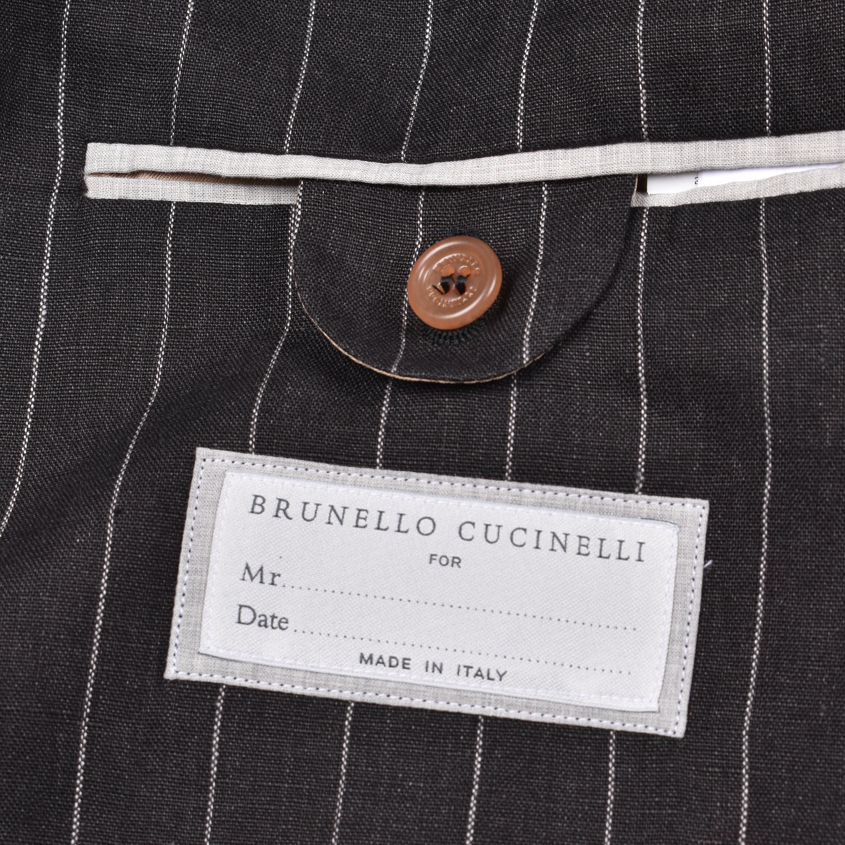 BRUNELLO CUCINELLI MEN'S BLACK LINEN STRIPED SUIT JACKET