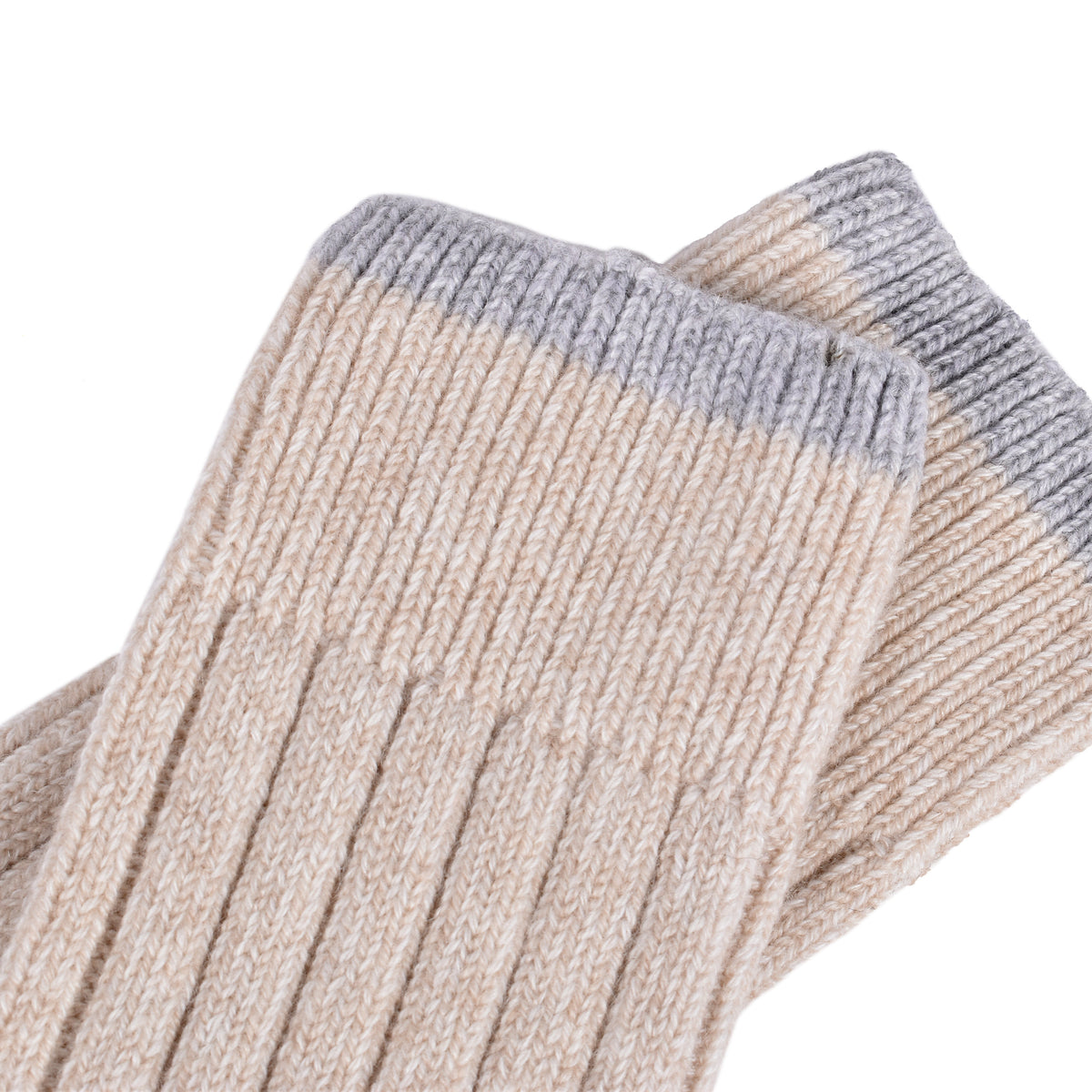 BRUNELLO CUCINELLI MEN'S BEIGE TWO TONE RIBBED KNEE HIGH SOCKS