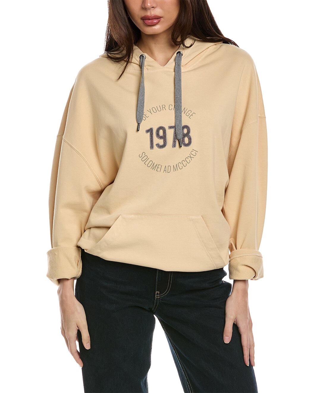 BRUNELLO CUCINELLI WOMEN'S BEIGE PRINTED HOODED SHIRT