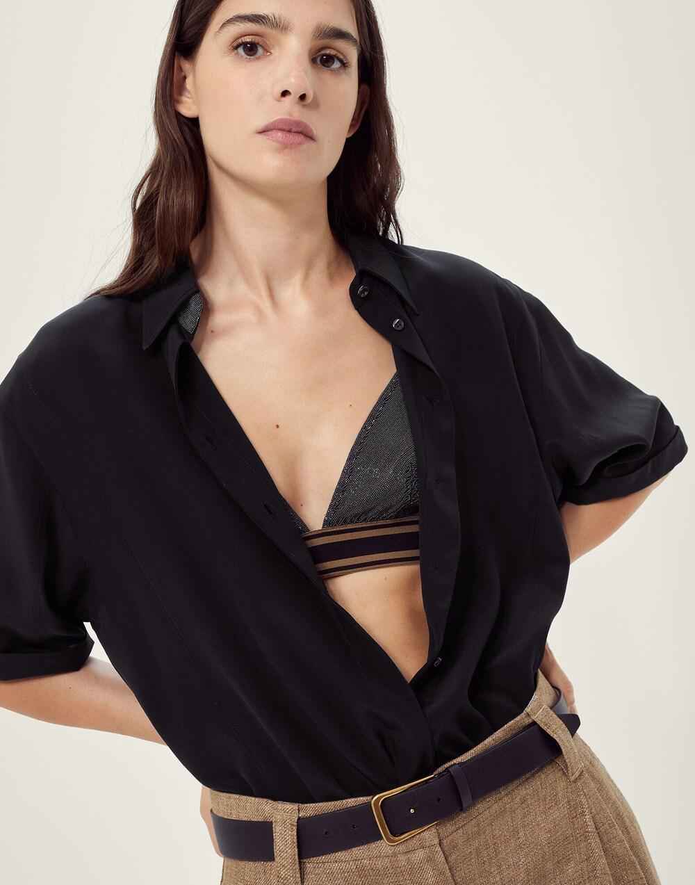 BRUNELLO CUCINELLI WOMEN'S BLACK BRALETTE WITH STRIPED BAND