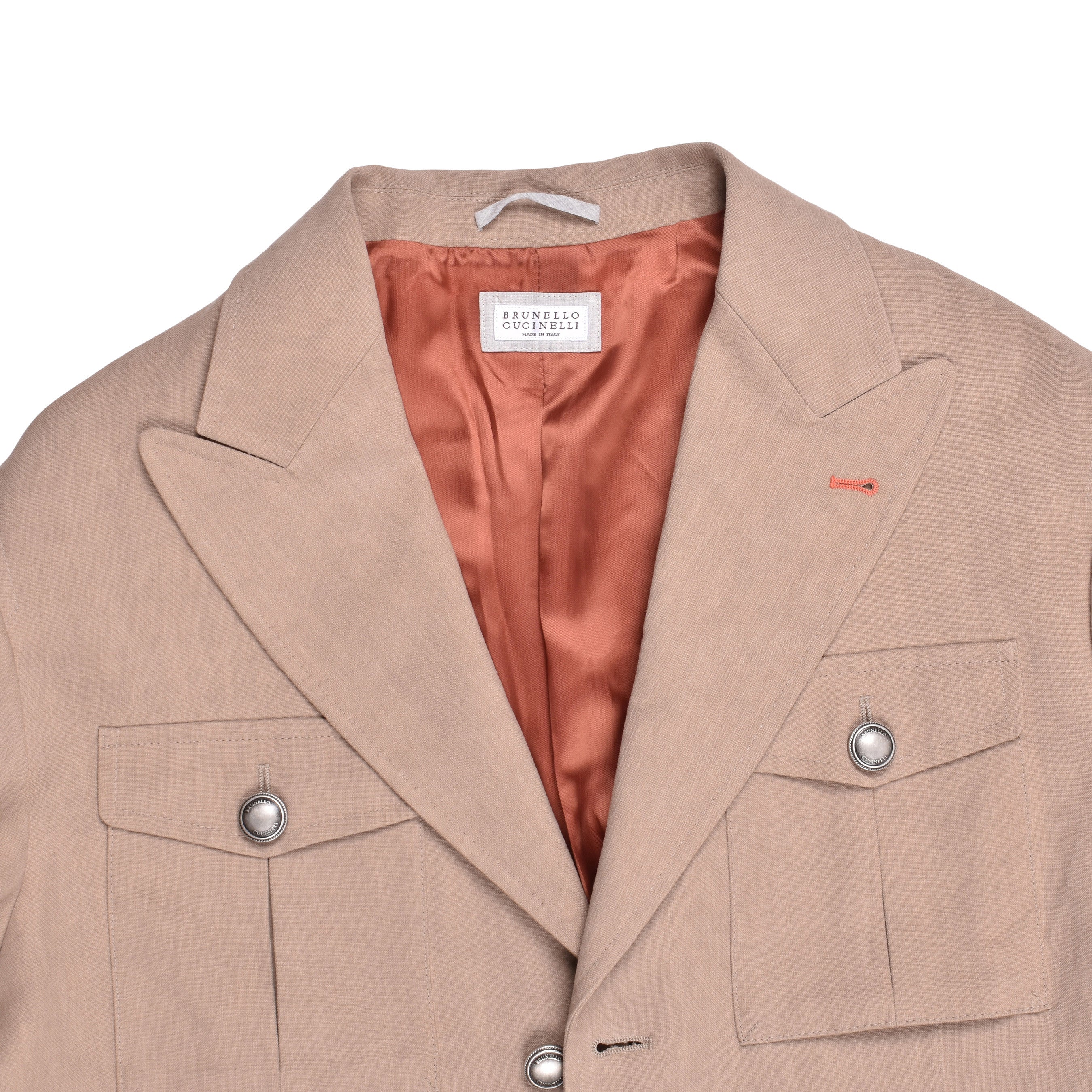 BRUNELLO CUCINELLI MEN'S TOBACCO LINEN SAFARI JACKET