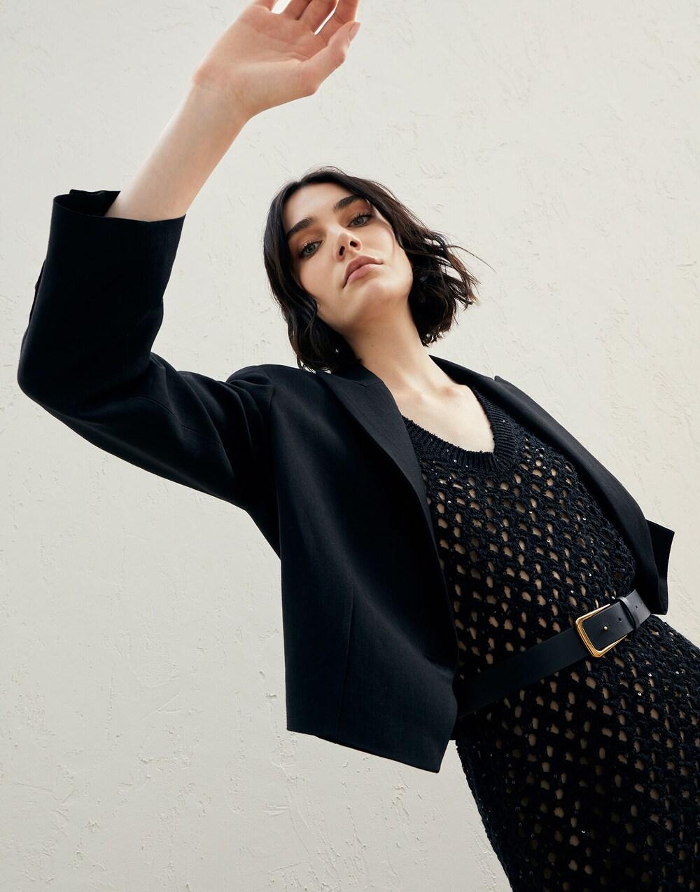 BRUNELLO CUCINELLI WOMEN'S BLACK CROPPED BLAZER