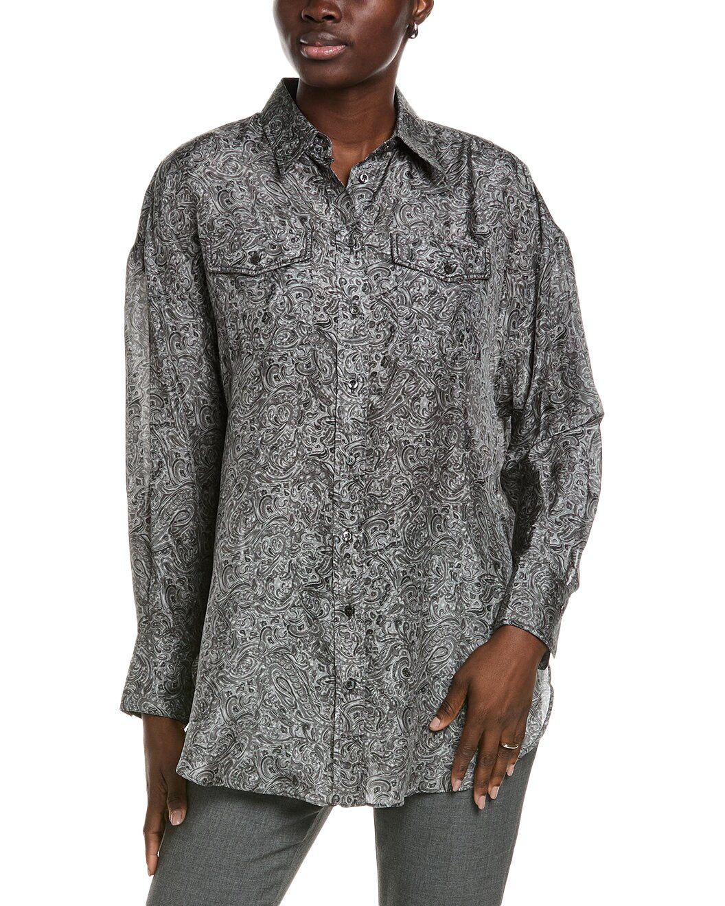 BRUNELLO CUCINELLI WOMEN'S GREY PAISLEY OVERSIZED SHIRT