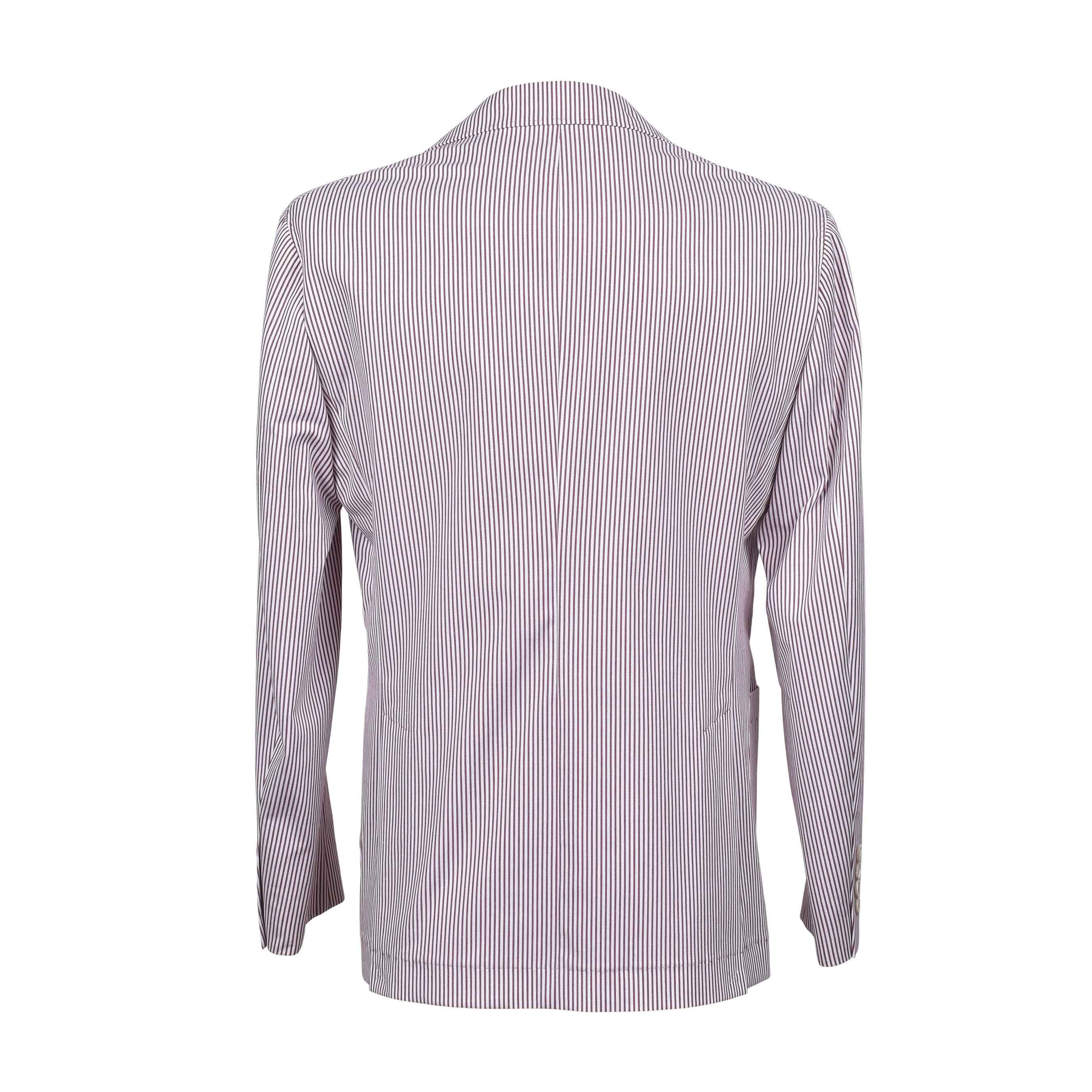 BRUNELLO CUCINELLI MEN'S BURGUNDY STRIPED DECONSTRUCTED BLAZER