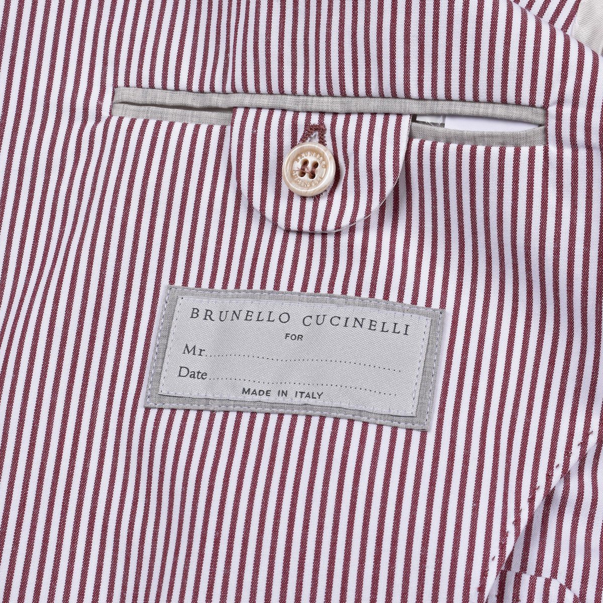 BRUNELLO CUCINELLI MEN'S BURGUNDY STRIPED DECONSTRUCTED BLAZER