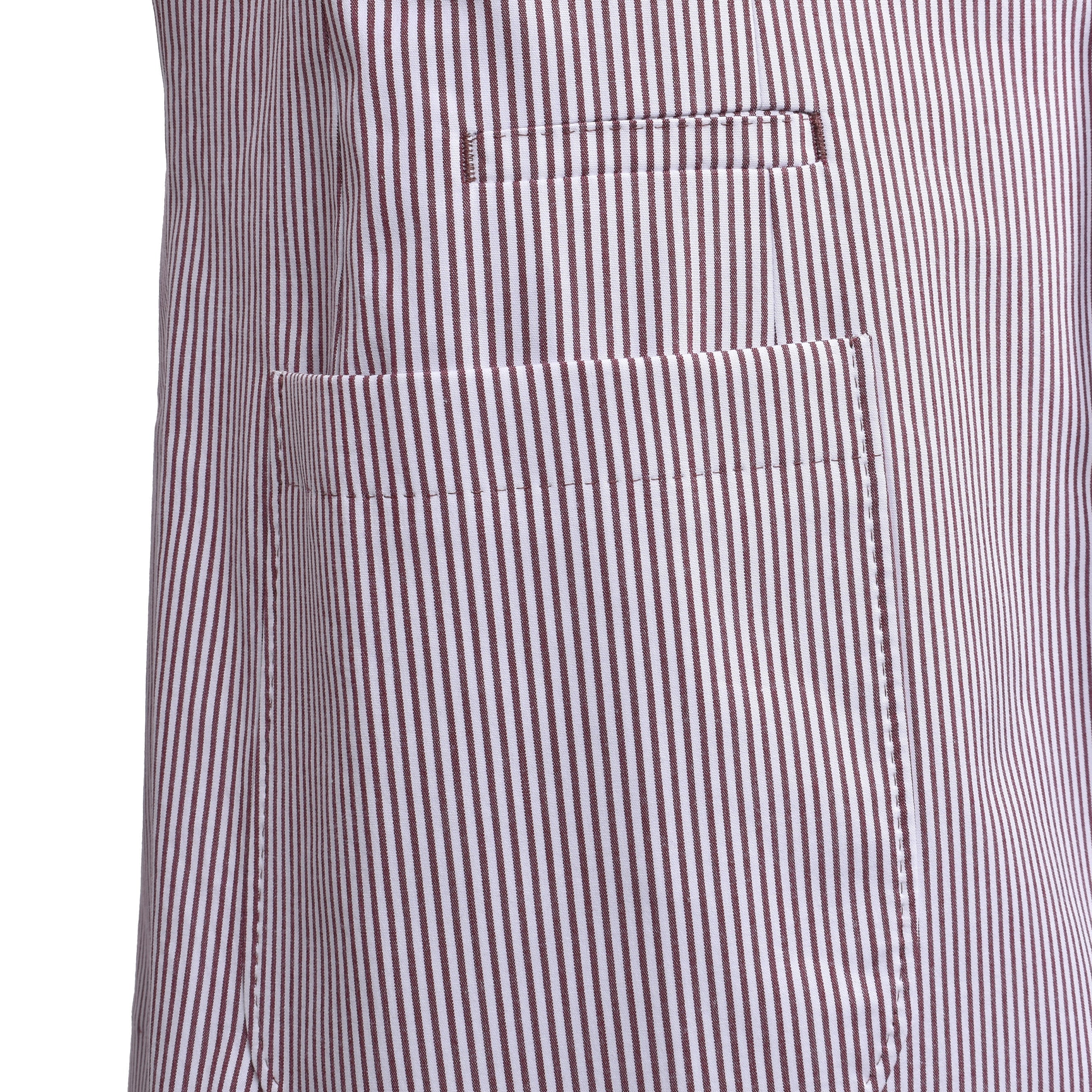 BRUNELLO CUCINELLI MEN'S BURGUNDY STRIPED DECONSTRUCTED BLAZER