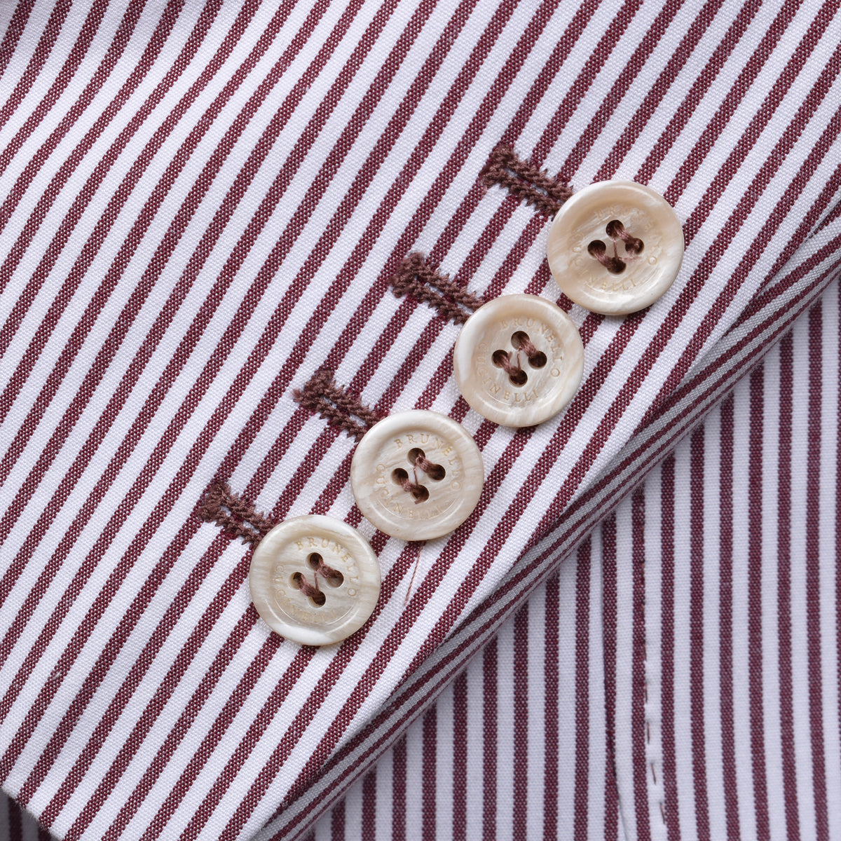 BRUNELLO CUCINELLI MEN'S BURGUNDY STRIPED DECONSTRUCTED BLAZER