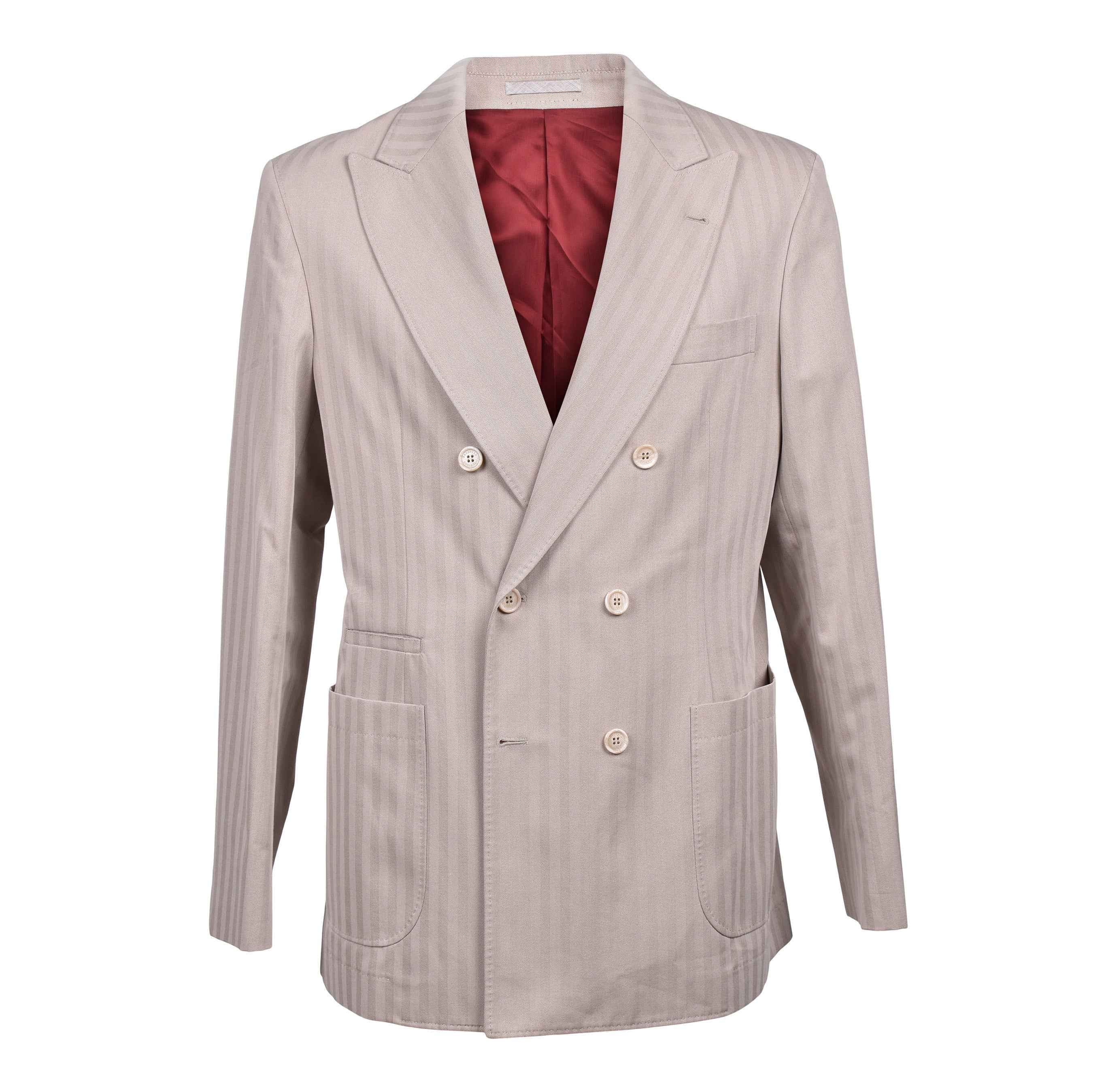 BRUNELLO CUCINELLI MEN'S TAUPE DOUBLE-BREASTED SUIT JACKET