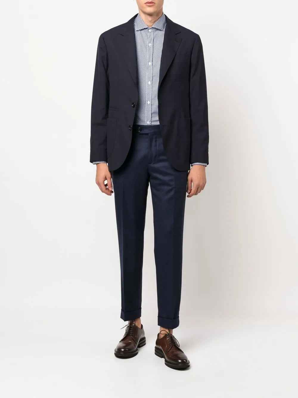 BRUNELLO CUCINELLI MEN'S NAVY TAILORED TROUSERS WITH CUFFS