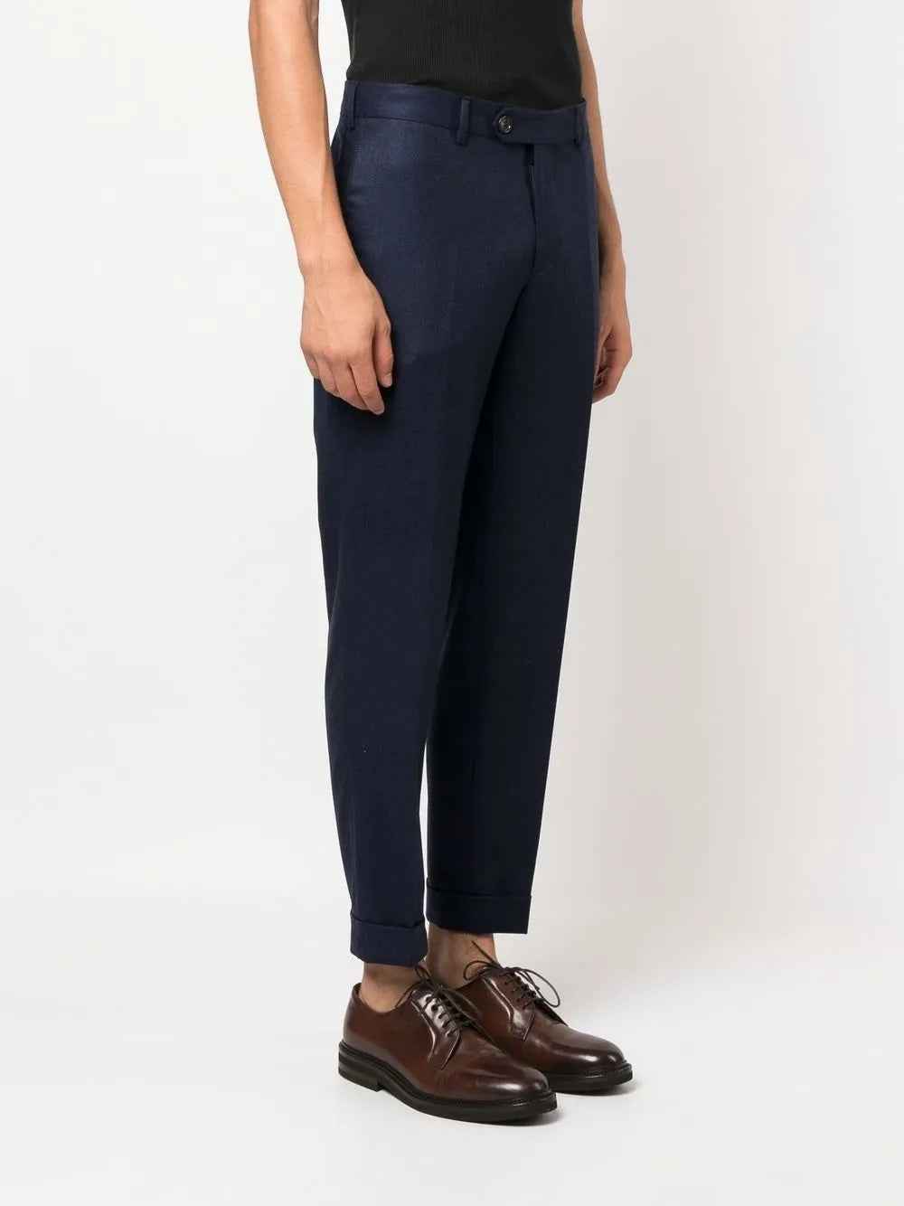 BRUNELLO CUCINELLI MEN'S NAVY TAILORED TROUSERS WITH CUFFS