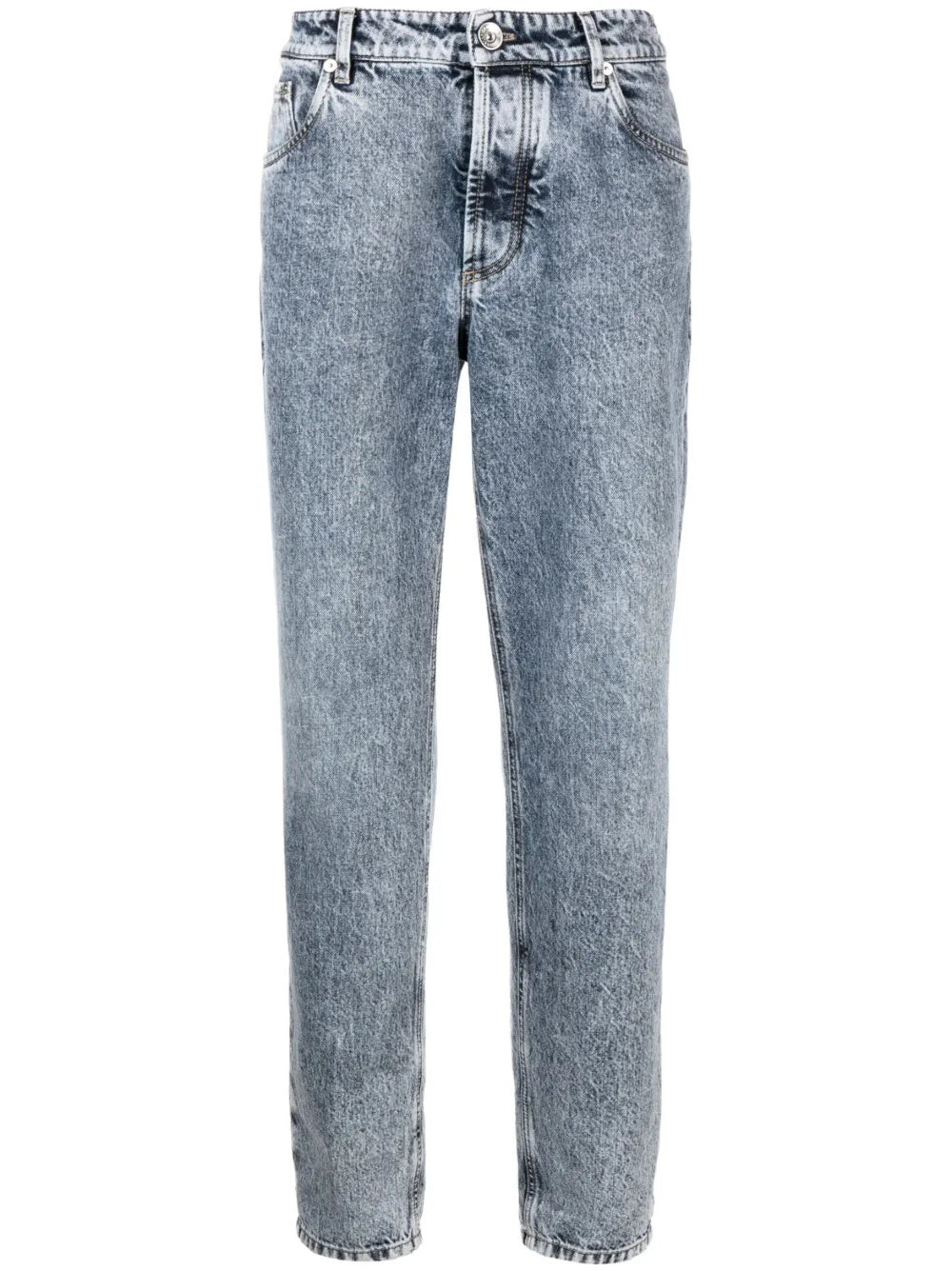 BRUNELLO CUCINELLI MEN'S FADED BLUE DENIM TROUSERS