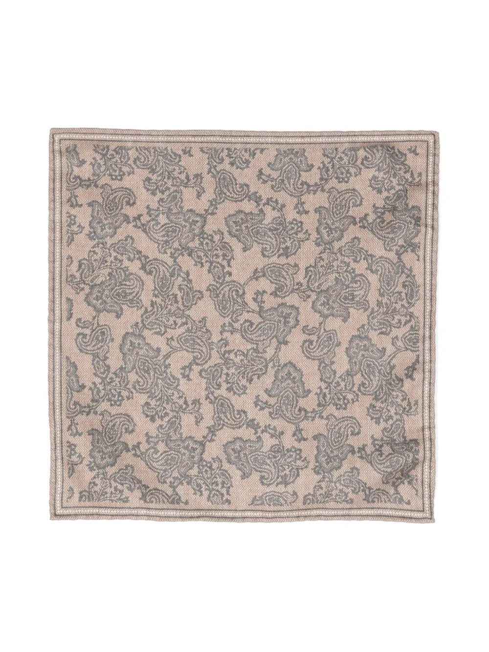 BRUNELLO CUCINELLI MEN'S BEIGE PAISLEY PATTERNED POCKETSQUARE