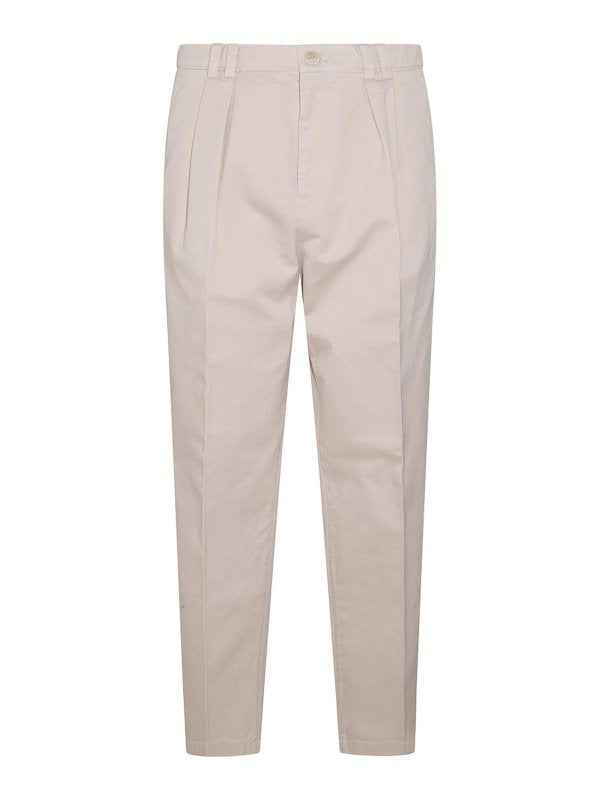 BRUNELLO CUCINELLI MEN'S BEIGE PLEATED TAILORED TROUSERS