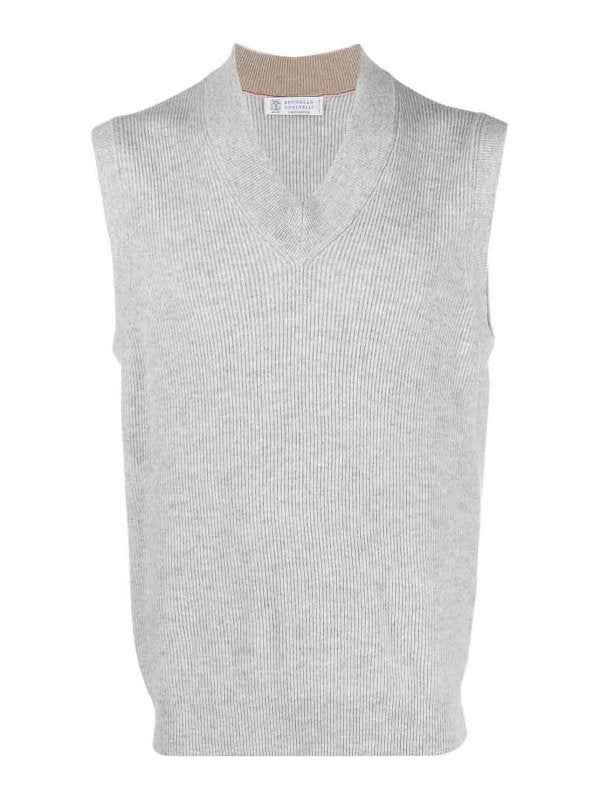 BRUNELLO CUCINELLI MEN'S PEBBLE RIBBED CASHMERE KNIT VEST