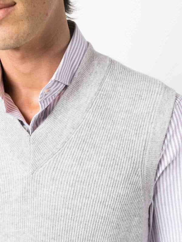BRUNELLO CUCINELLI MEN'S PEBBLE RIBBED CASHMERE KNIT VEST