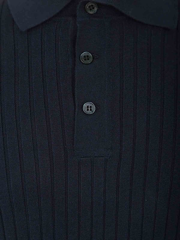 BRUNELLO CUCINELLI MEN'S NAVY COTTON RIBBED POLO SWEATER