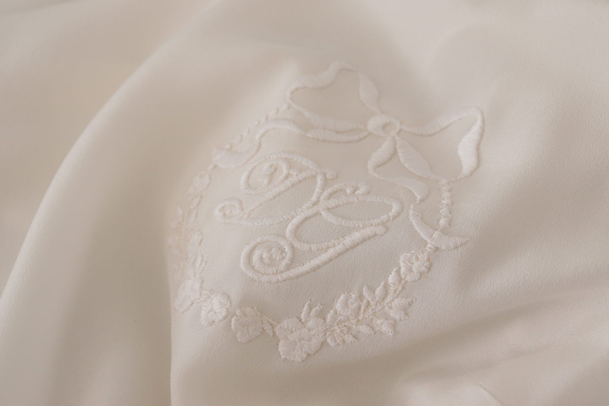Dolce & Gabbana White Silk DG Logo Embroidered Long Sleeves Blouse