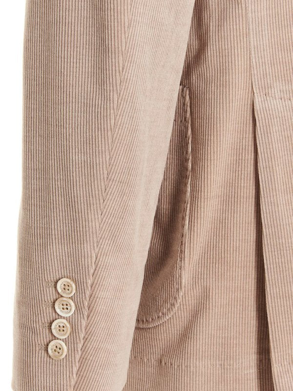 BRUNELLO CUCINELLI MEN'S SAND DOUBLE-BREASTED CORDUROY BLAZER