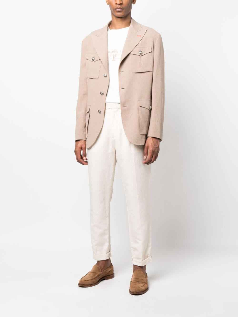 BRUNELLO CUCINELLI MEN'S OFF-WHITE PLEATED TROUSERS WITH CUFFS