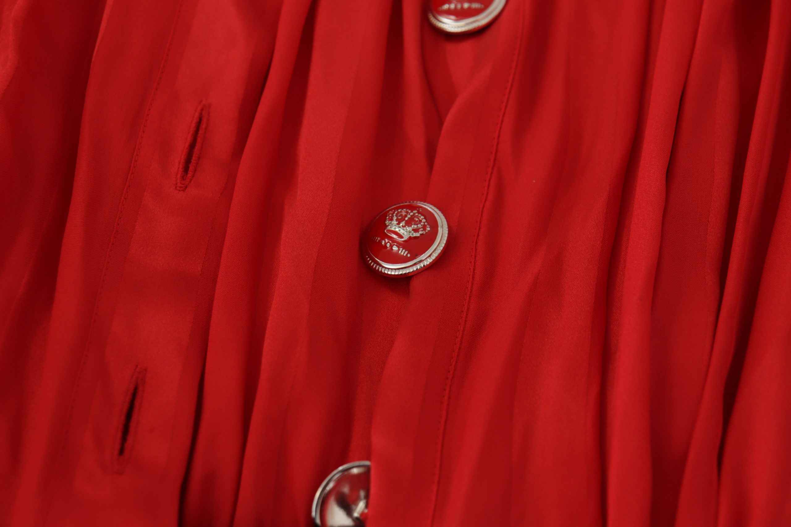 Dolce & Gabbana Red Button Down Belted Midi Satin Silk Dress