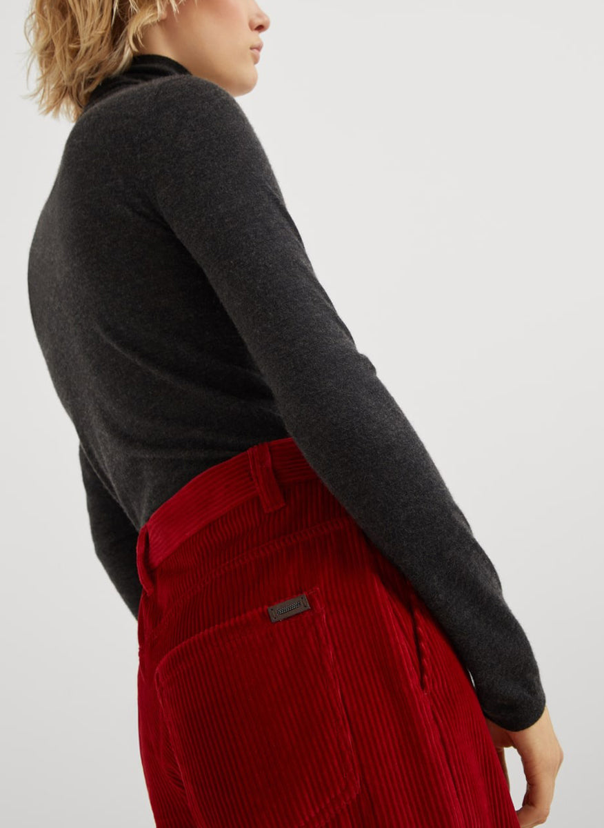 BRUNELLO CUCINELLI WOMEN'S RED HIGH RISE TROUSERS