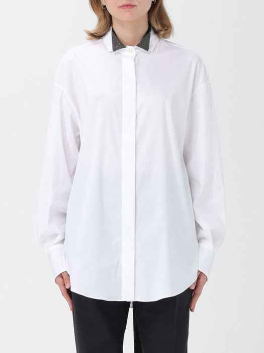 BRUNELLO CUCINELLI WOMEN'S WHITE SHIRT WITH CONTRAST COLLAR