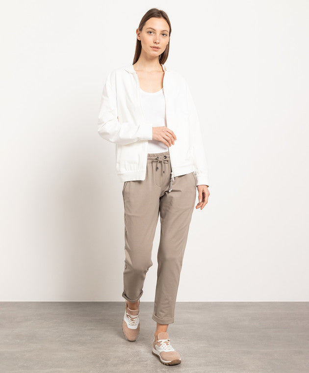 BRUNELLO CUCINELLI WOMEN'S OFF WHITE ZIP HOODIE