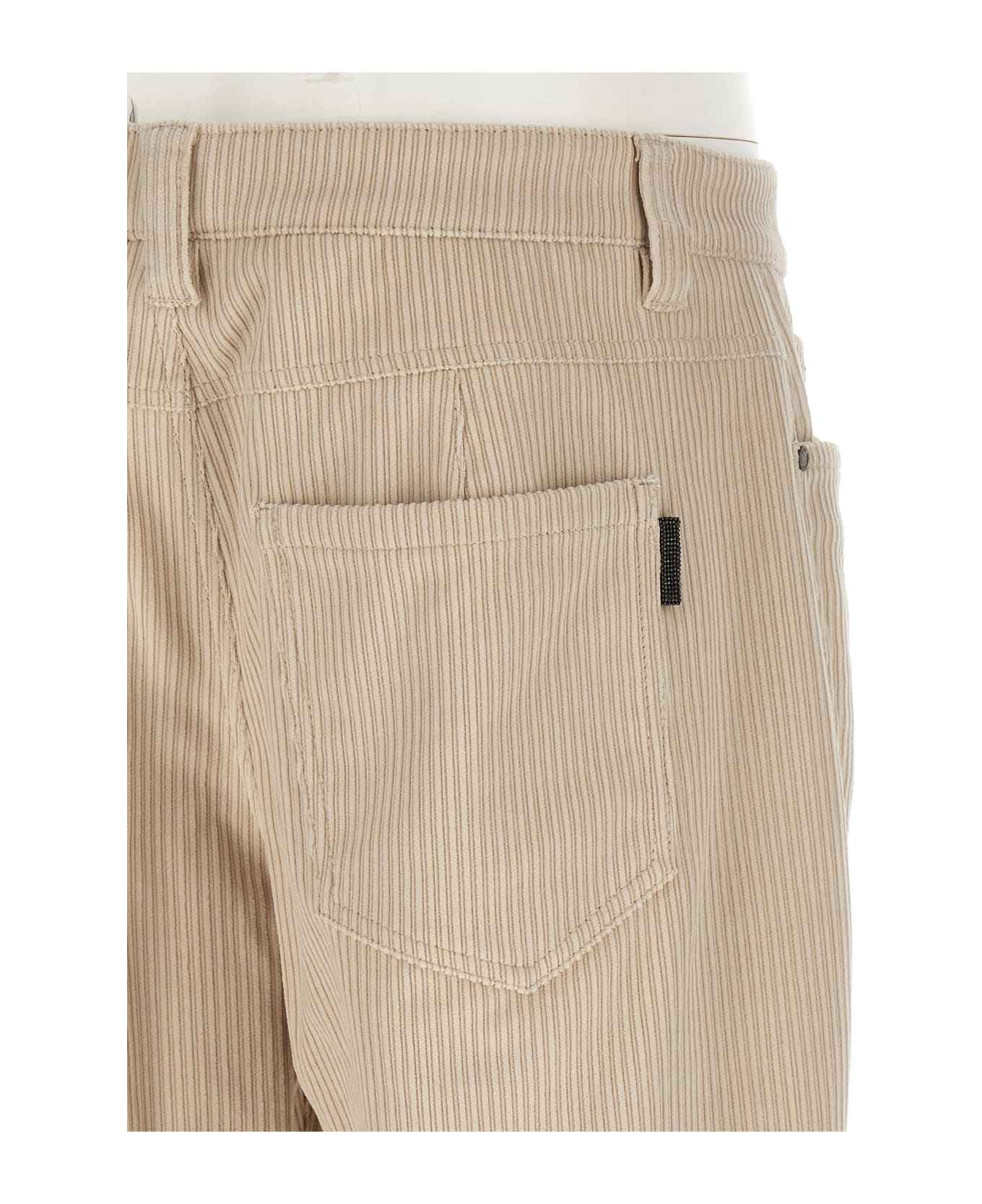 BRUNELLO CUCINELLI WOMEN'S CREAM CORDUROY STRAIGHT-LEG TROUSERS