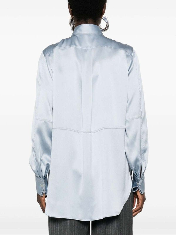 BRUNELLO CUCINELLI WOMEN'S SILK SATIN LIGHT BLUE SHIRT