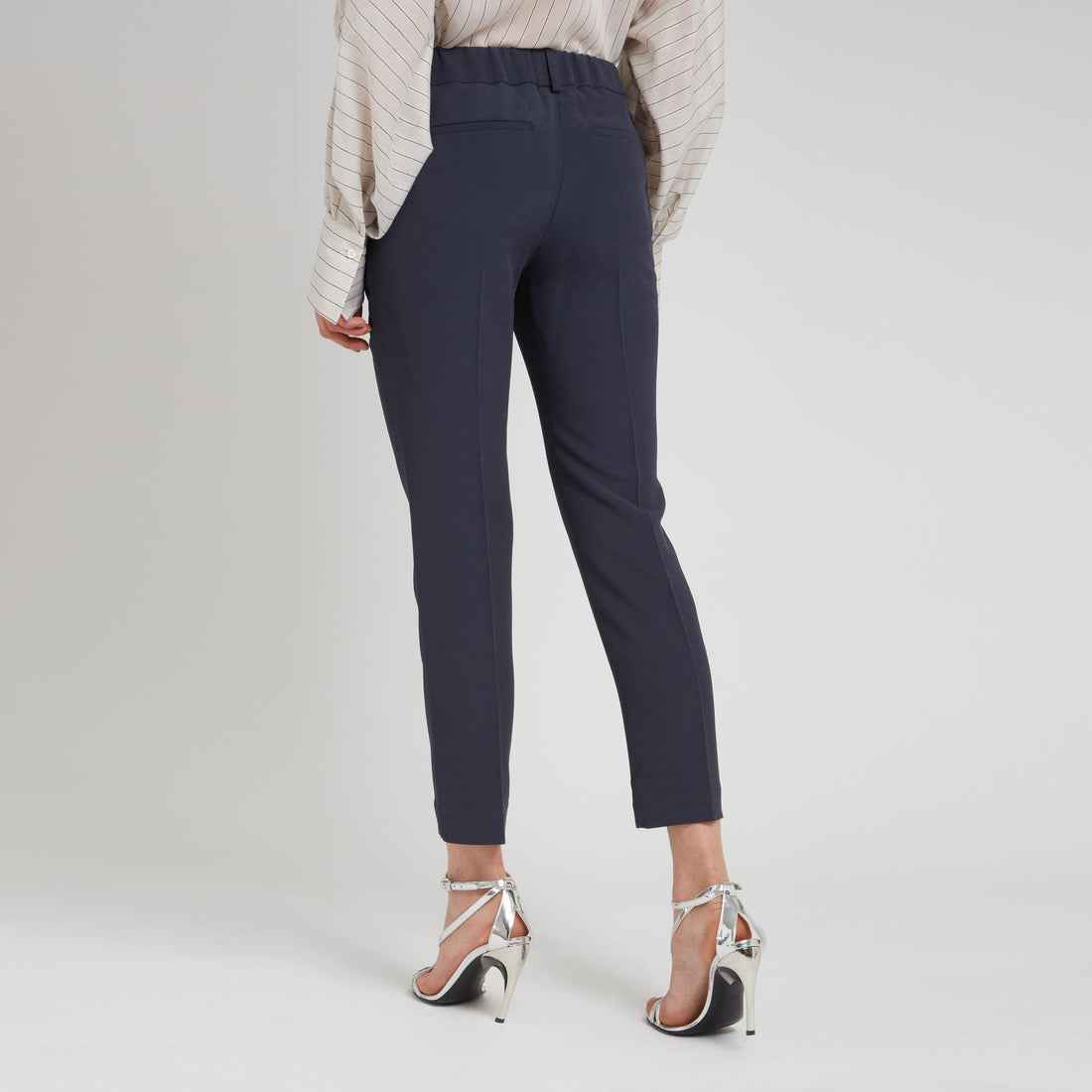 BRUNELLO CUCINELLI WOMEN'S NAVY TAILORED TROUSERS WITH PLEATS