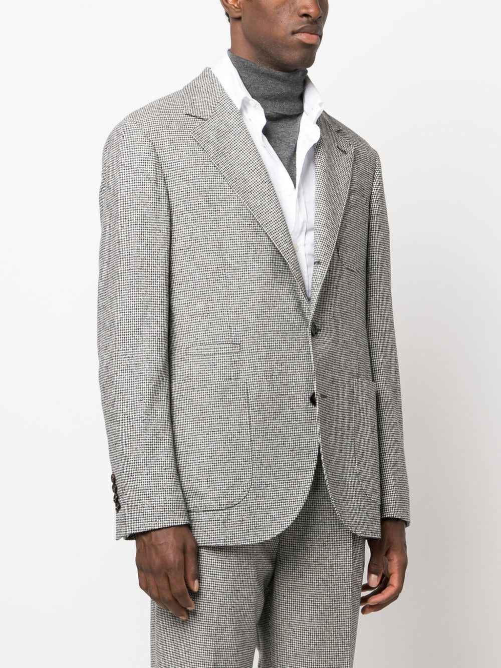 BRUNELLO CUCINELLI MEN'S LIGHT GREY HOUNDSTOOTH SUIT JACKET