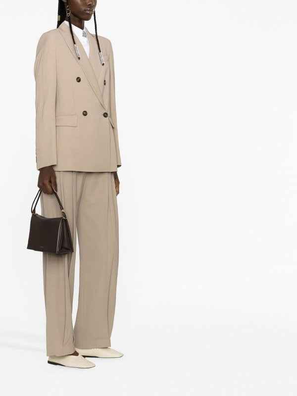 BRUNELLO CUCINELLI WOMEN'S BEIGE DOUBLE-BREASTED TAILORED BLAZER