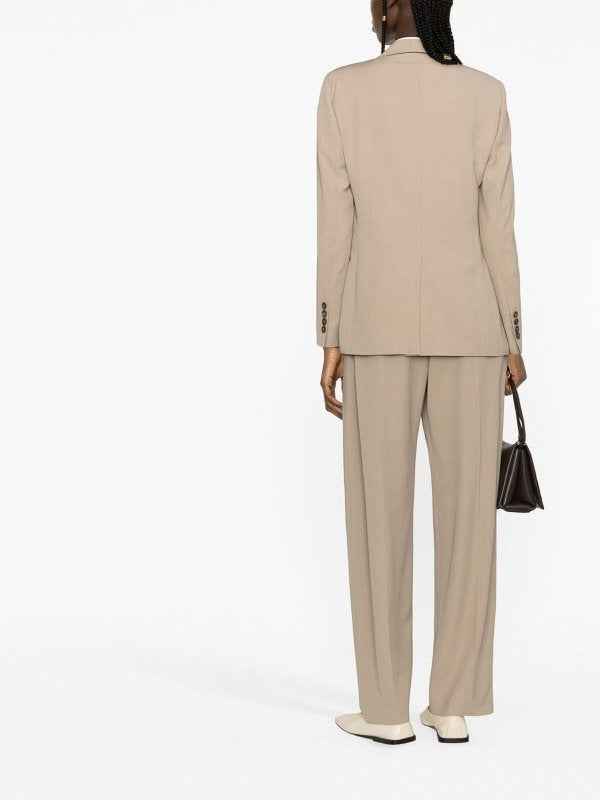 BRUNELLO CUCINELLI WOMEN'S BEIGE DOUBLE-BREASTED TAILORED BLAZER