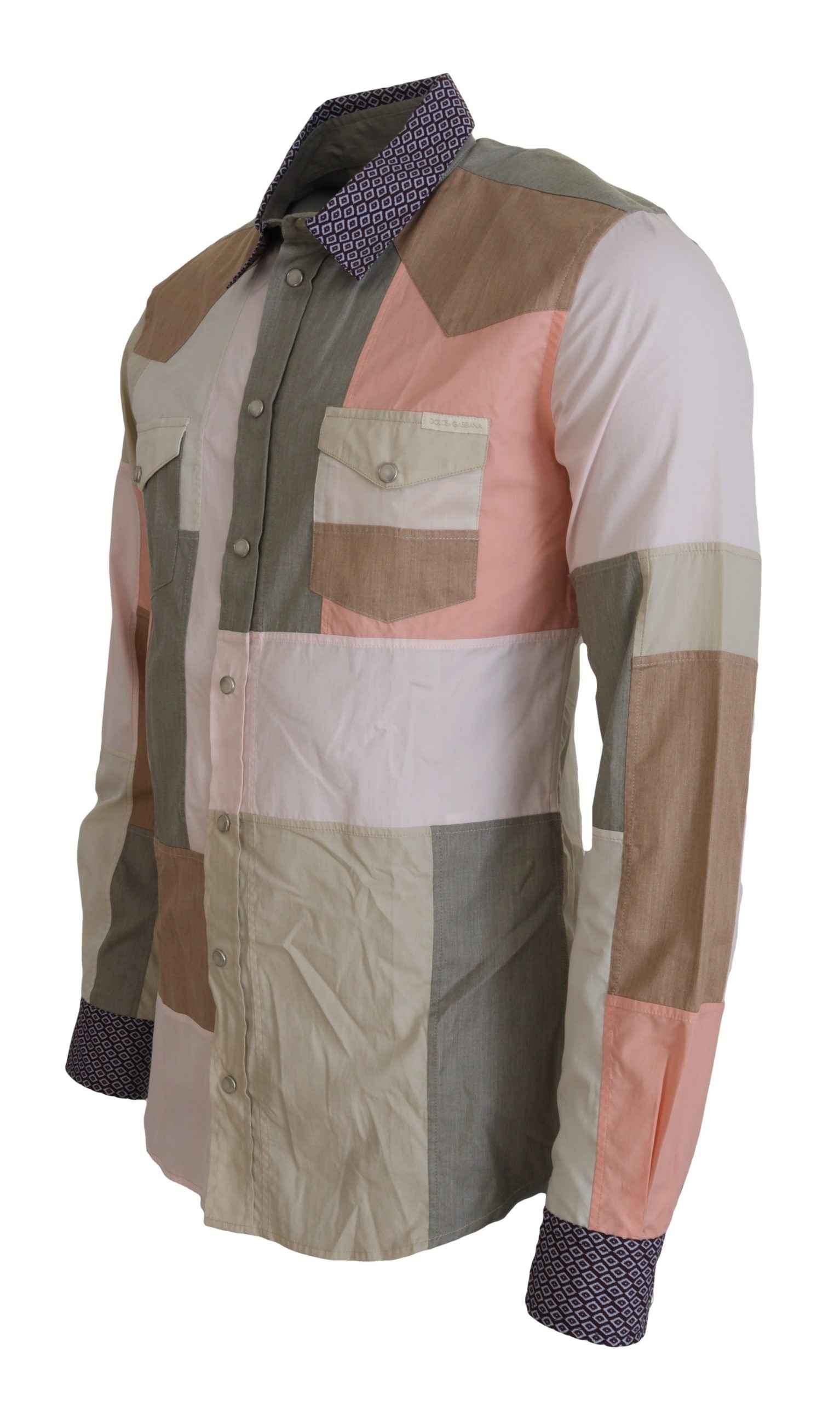 Dolce & Gabbana Multicolor Cotton Patchwork Slim Shirt