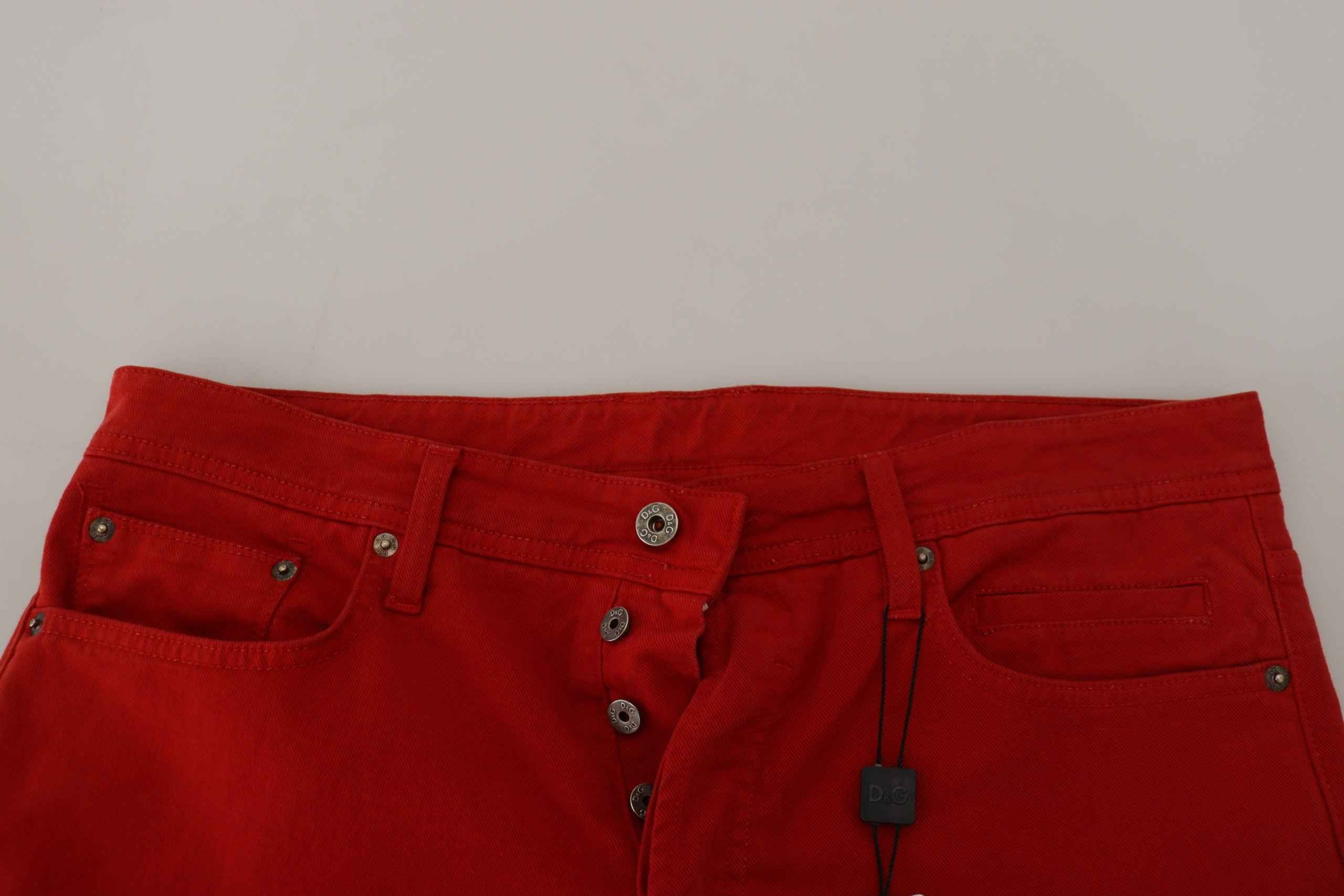 Dolce & Gabbana Red Cotton Straight Fit Men Denim Jeans
