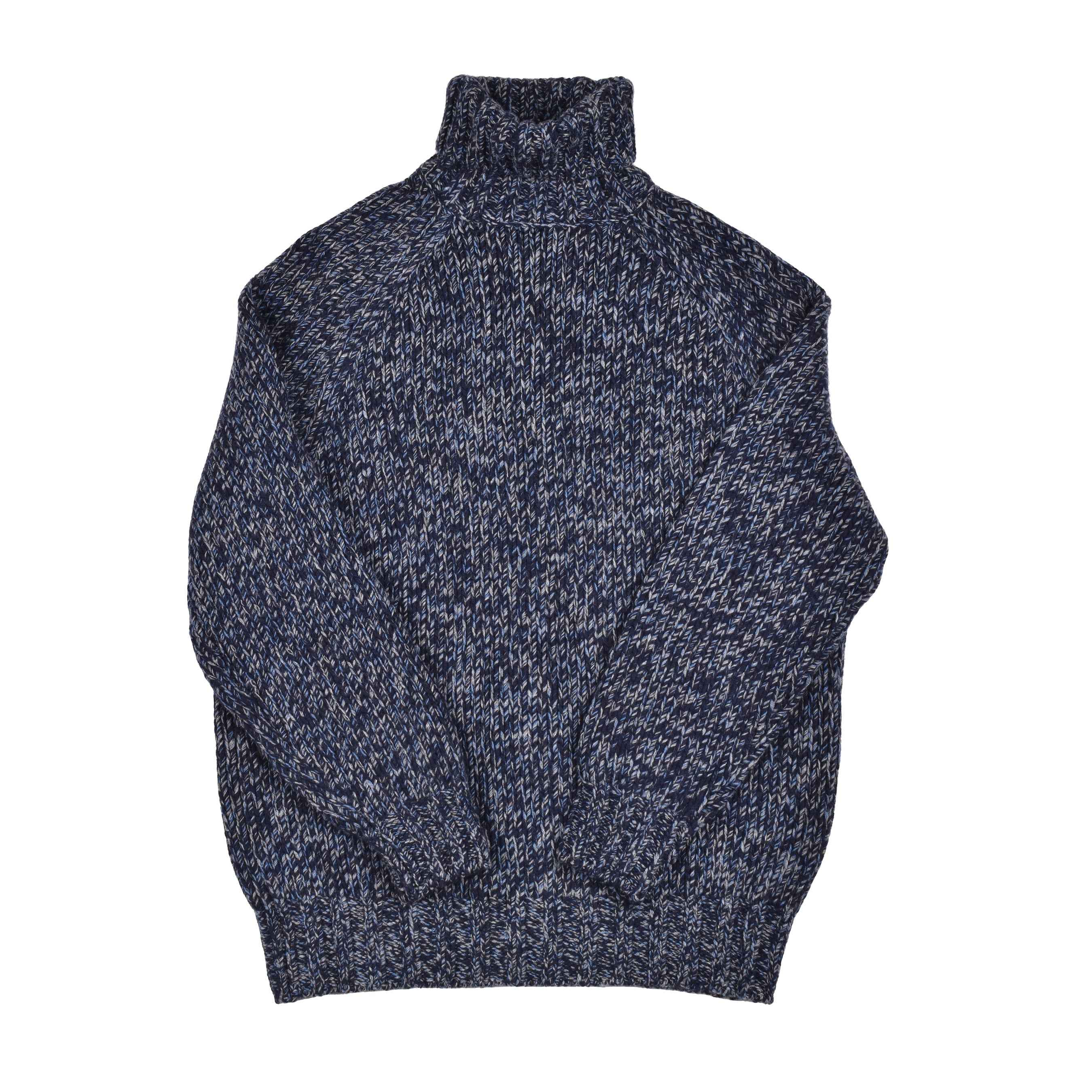 BRUNELLO CUCINELLI MEN'S BLUE CASHMERE BLEND TURTLENECK SWEATER