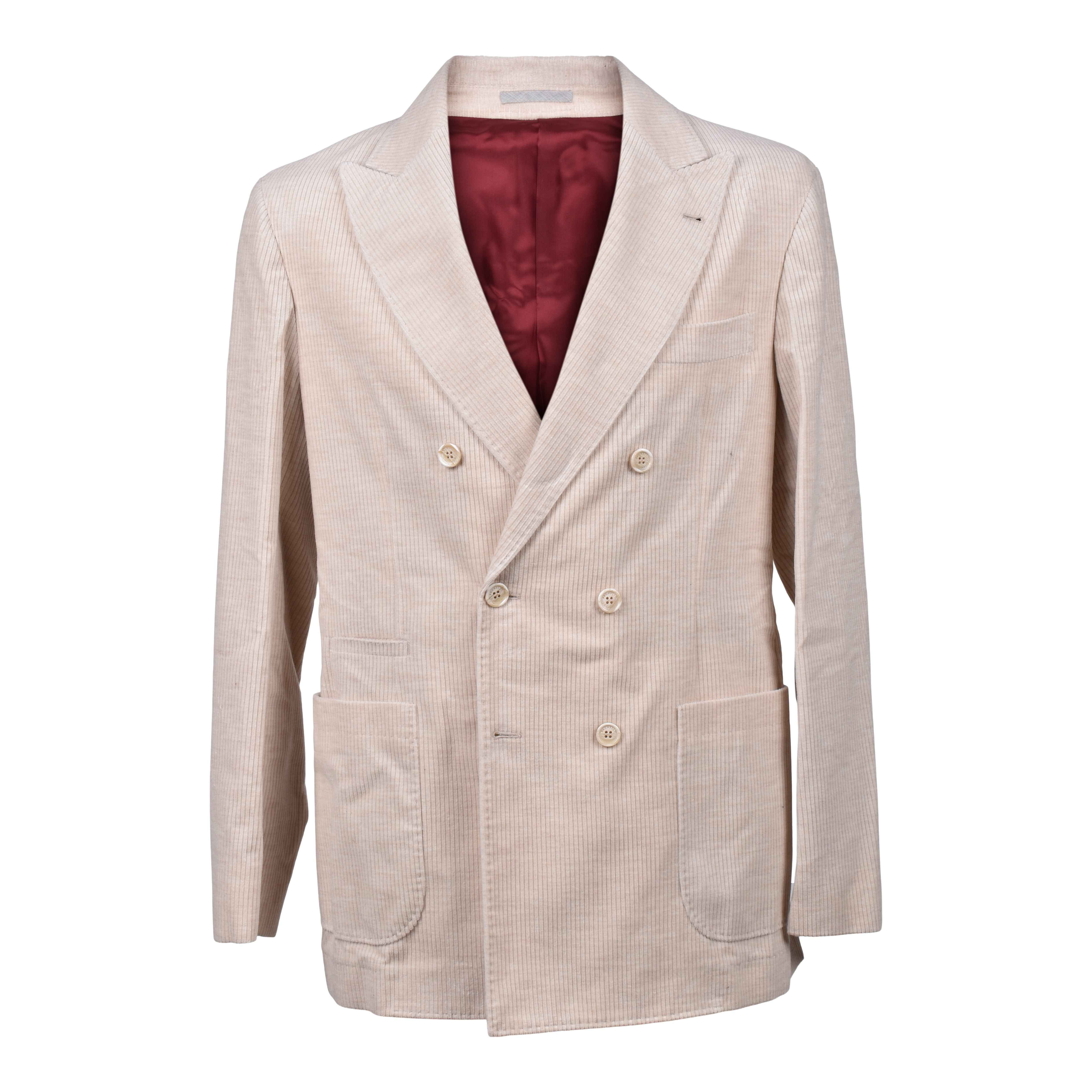 BRUNELLO CUCINELLI MEN'S CAMEL CASHMERE CORDUROY DOUBLE-BREASTED BLAZER