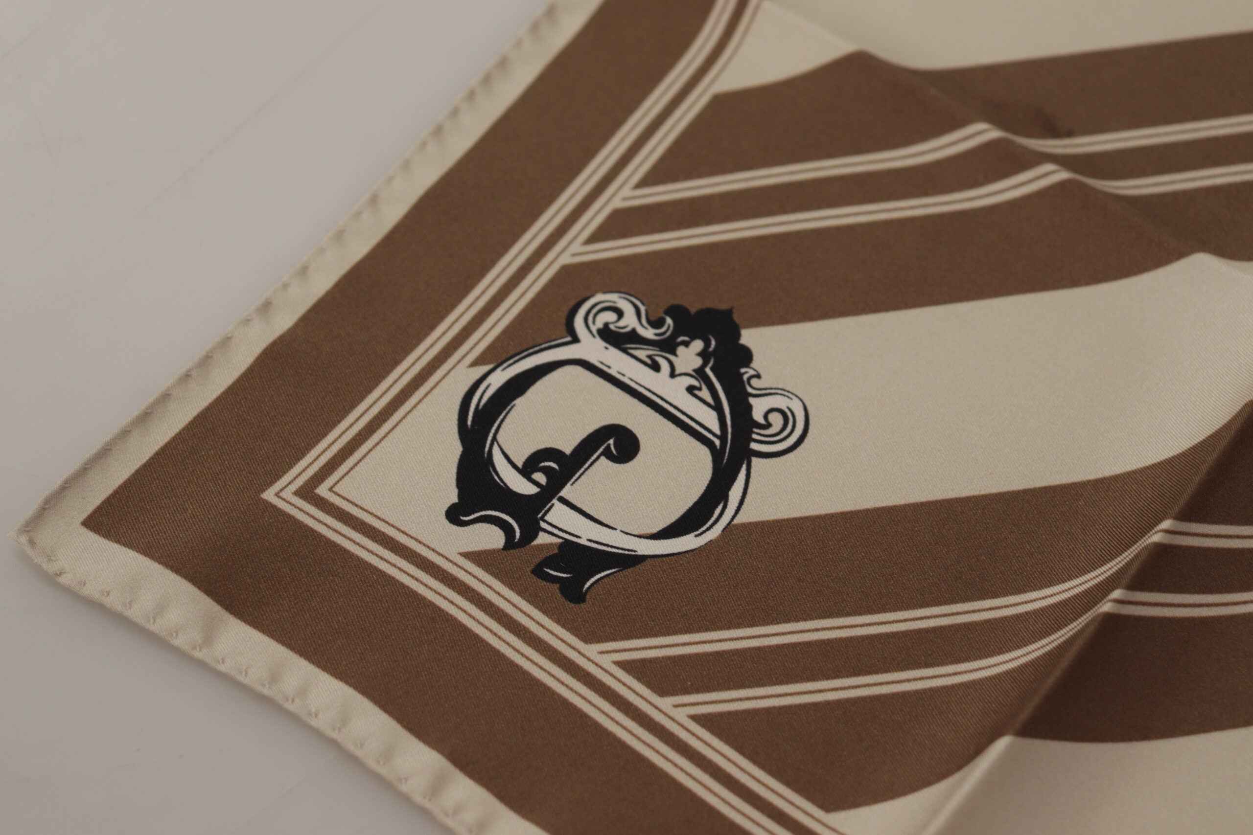 Dolce & Gabbana Brown Stripes DG Logo Square Mens Handkerchief Scarf