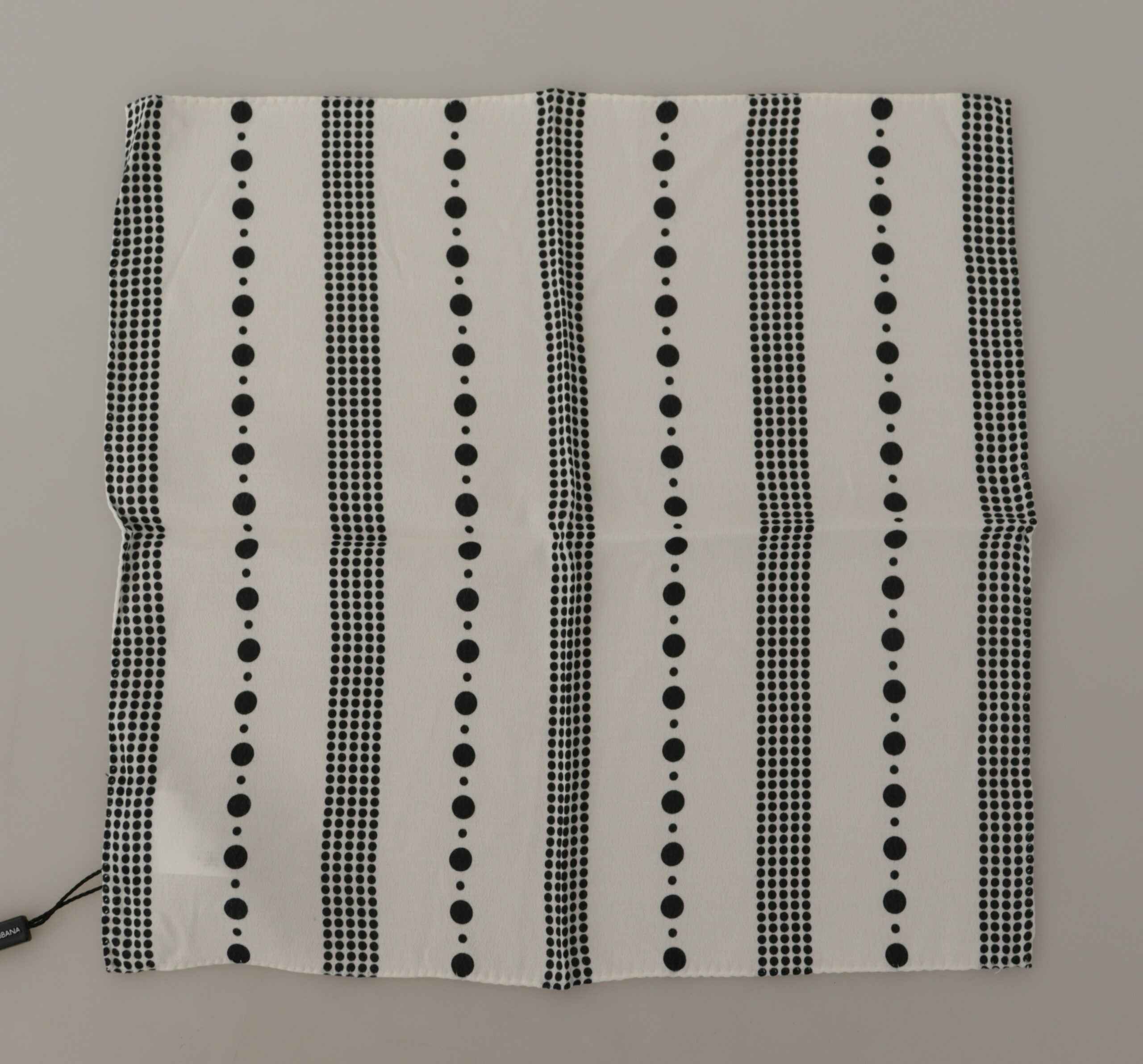 Dolce & Gabbana White Dotted Stripes Square Handkerchief Viscose Scarf