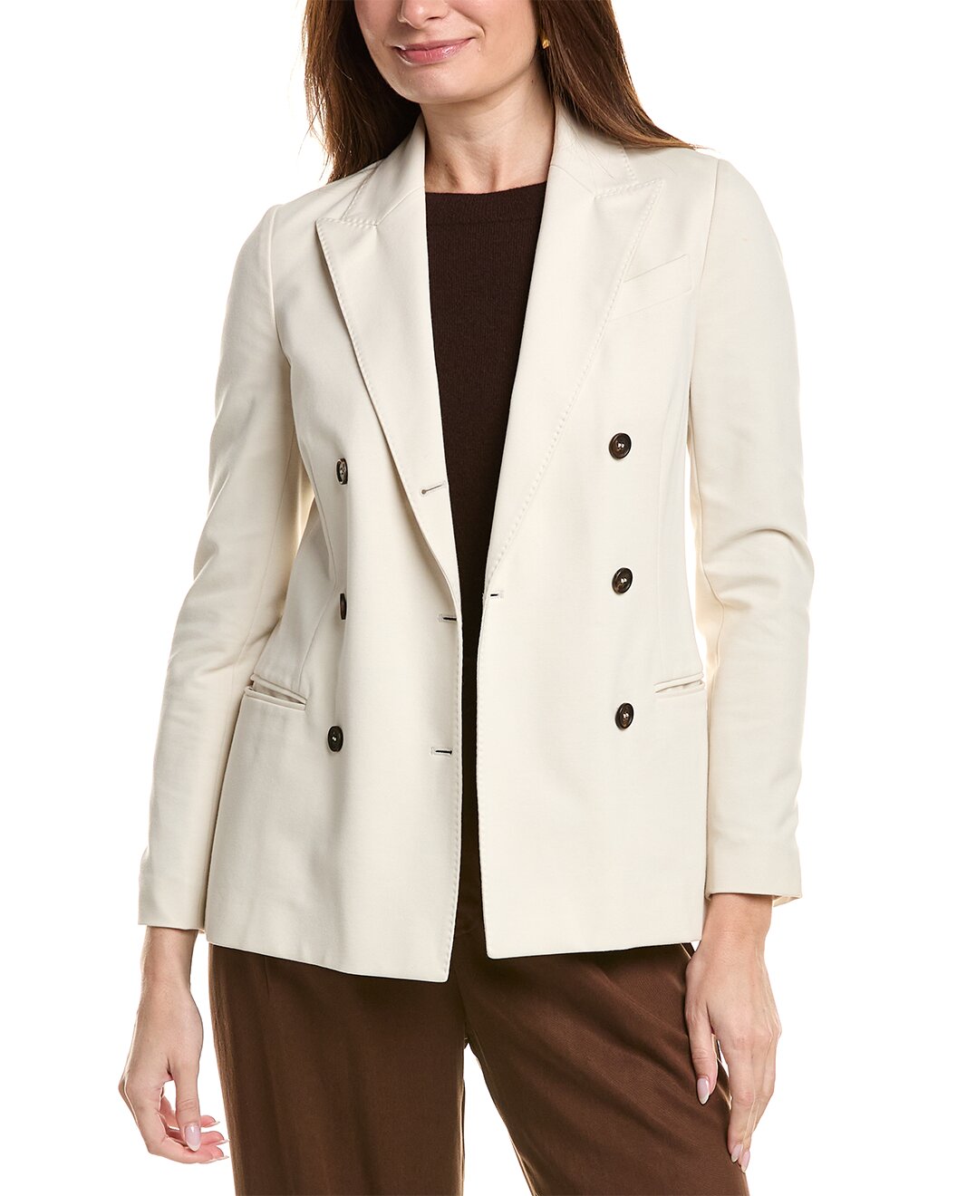 BRUNELLO CUCINELLI WOMEN'S VANILLA DOUBLE-BREASTED TAILORED JACKET