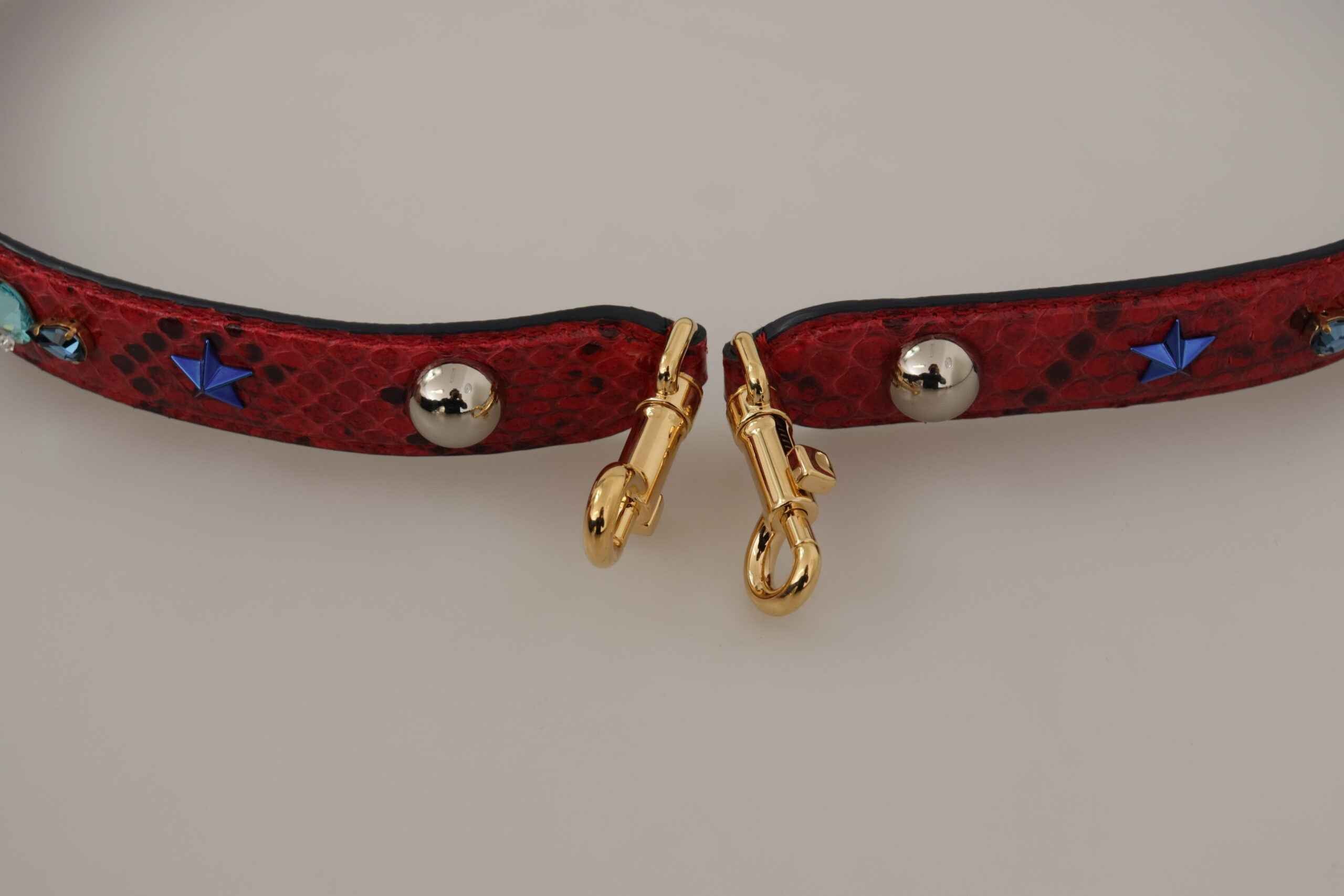 Dolce & Gabbana Red Exotic Leather Crystals Shoulder Strap