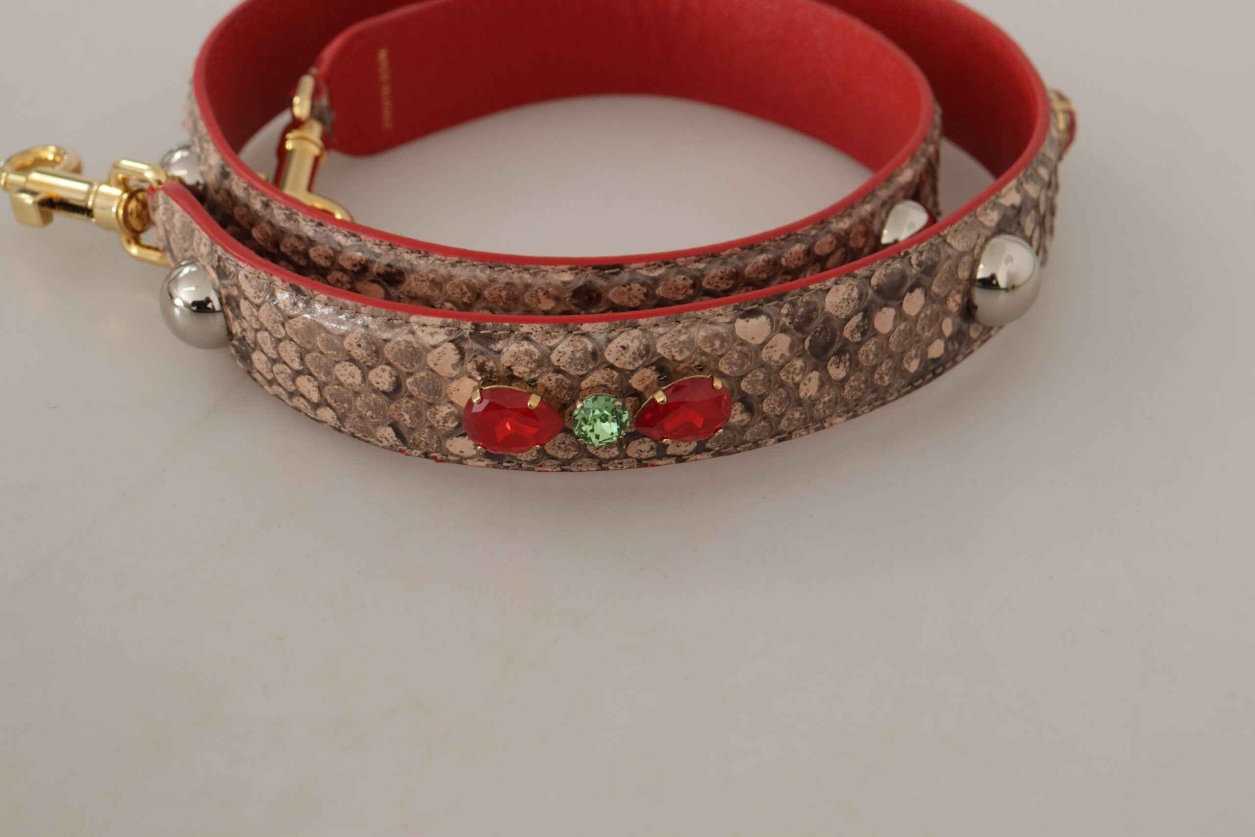 Dolce & Gabbana Brown Python Leather Crystals Shoulder Strap