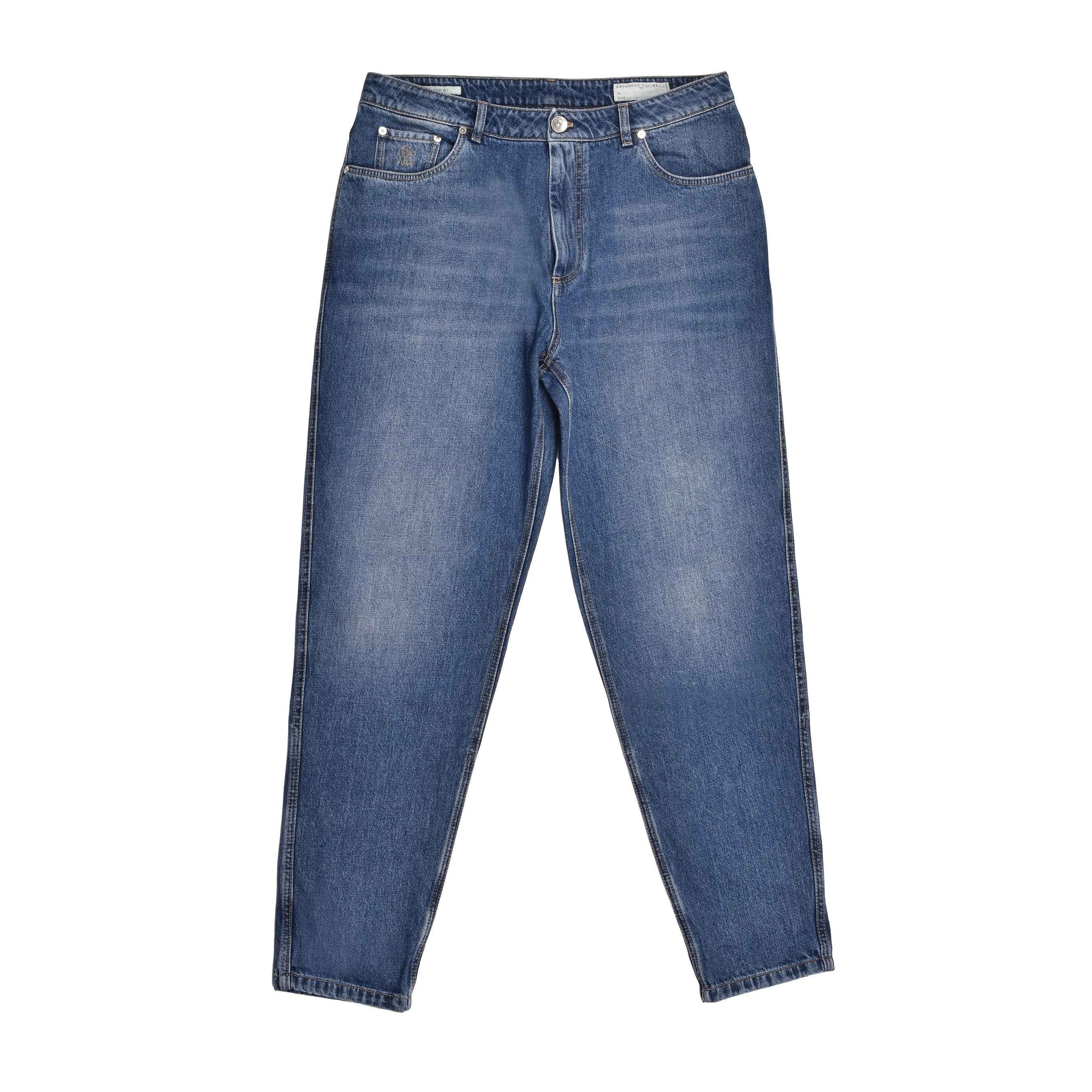 BRUNELLO CUCINELLI MEN'S MEDIUM WASH DENIM JEANS TROUSERS