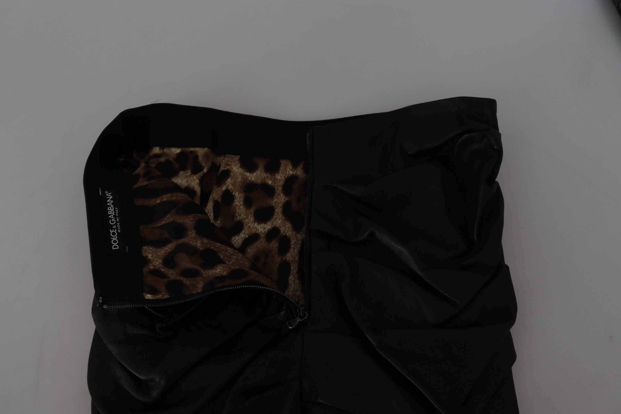 Dolce & Gabbana Black Lambskin Leather A-line Mini Skirt