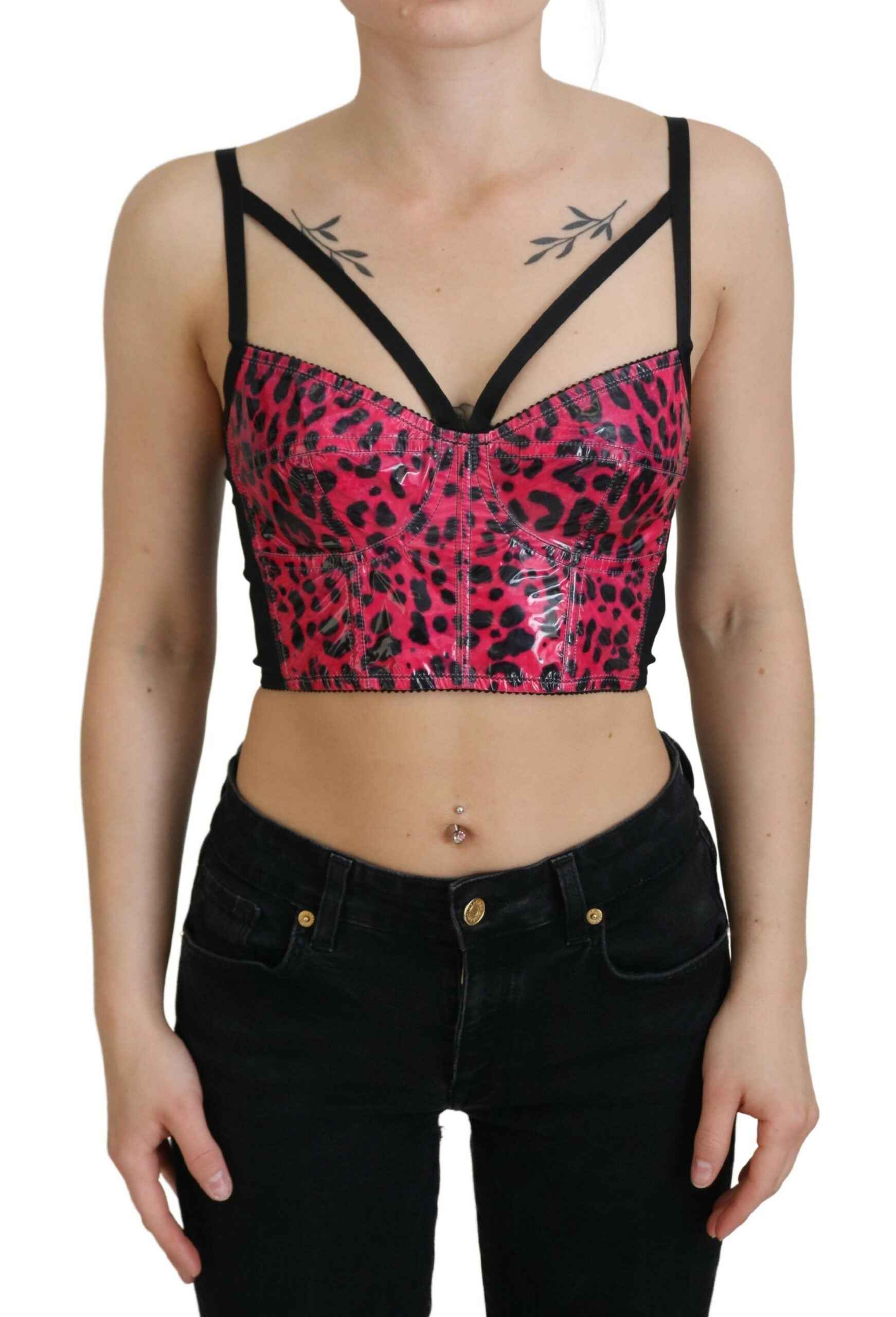 Dolce & Gabbana Pink Leopard Print Cropped Bustier Corset Top