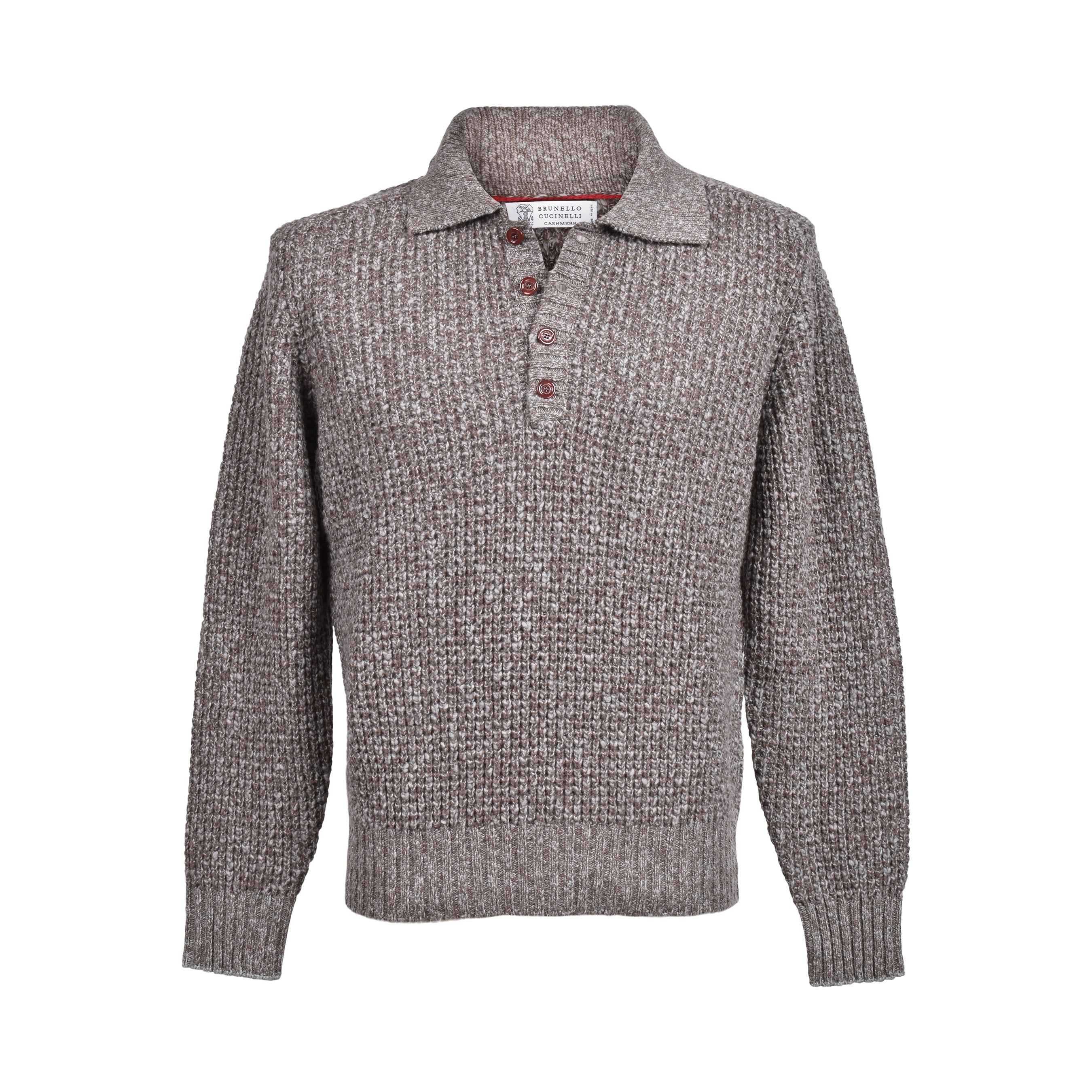 BRUNELLO CUCINELLI MEN'S BROWN CASHMERE WOOL KNIT SWEATER