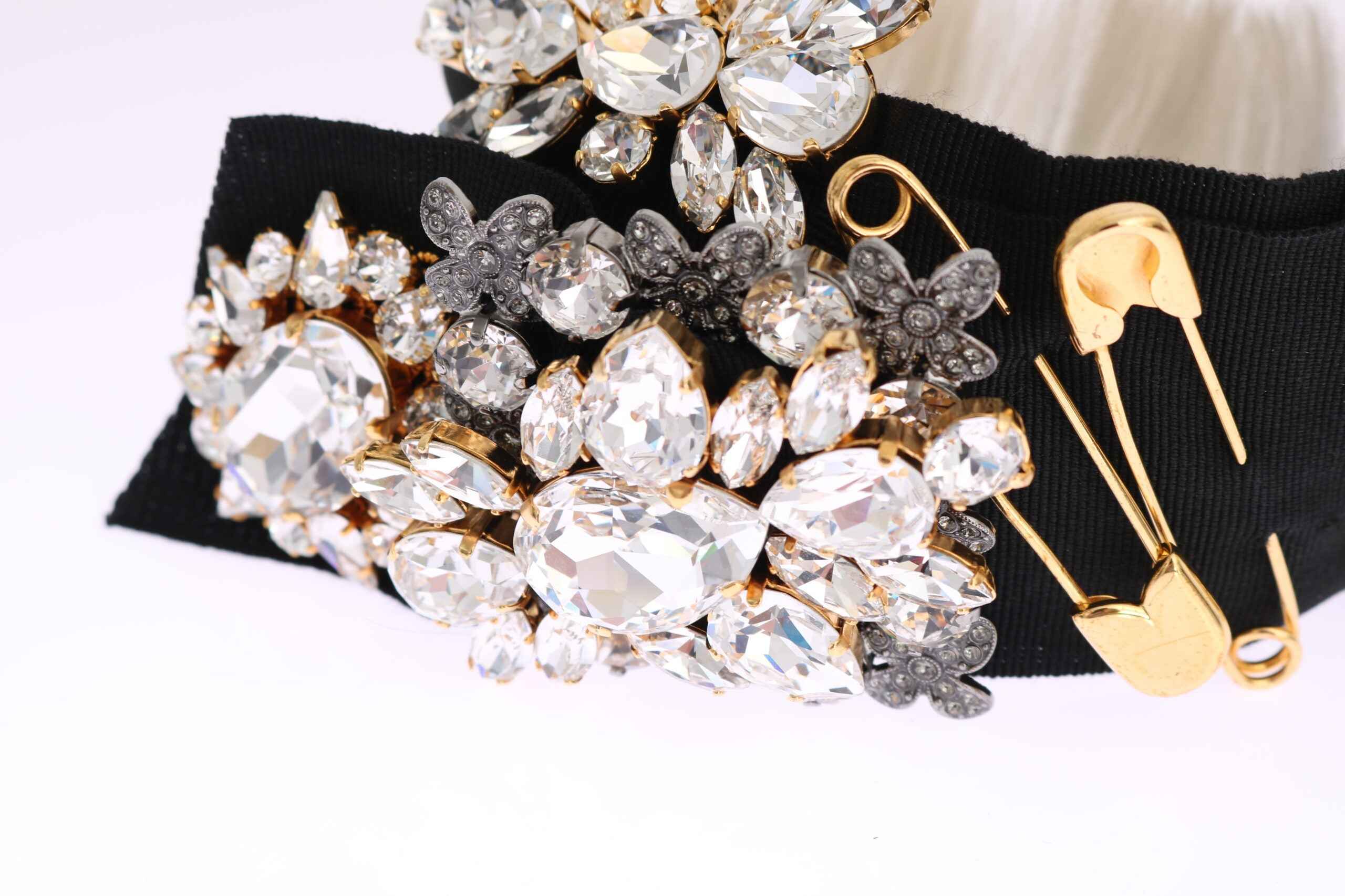 Dolce & Gabbana Black Crystal White Hair Parrucchiera Headband Diadem