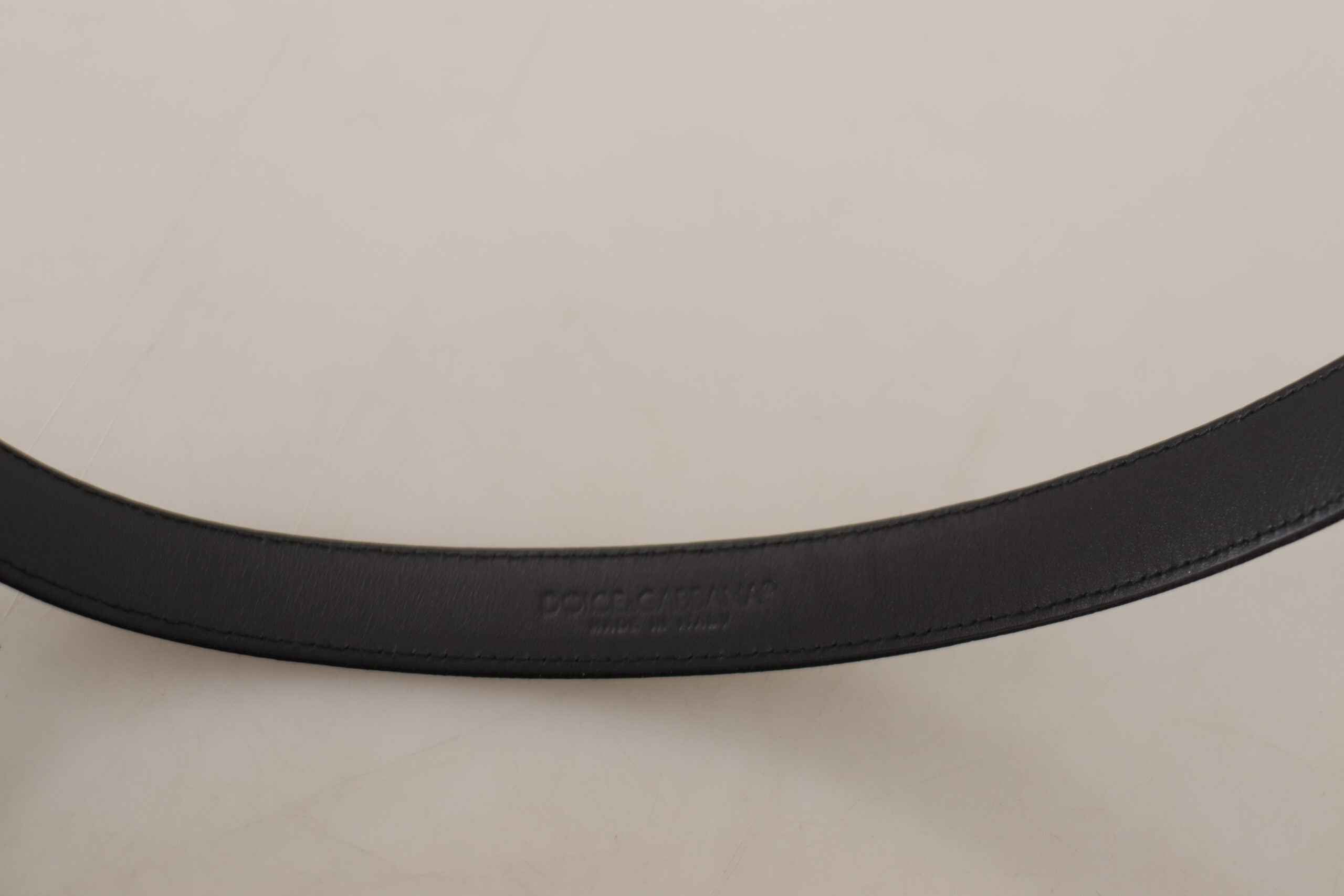 Dolce & Gabbana Black Calf Leather Silver Logo Metal Buckle Belt